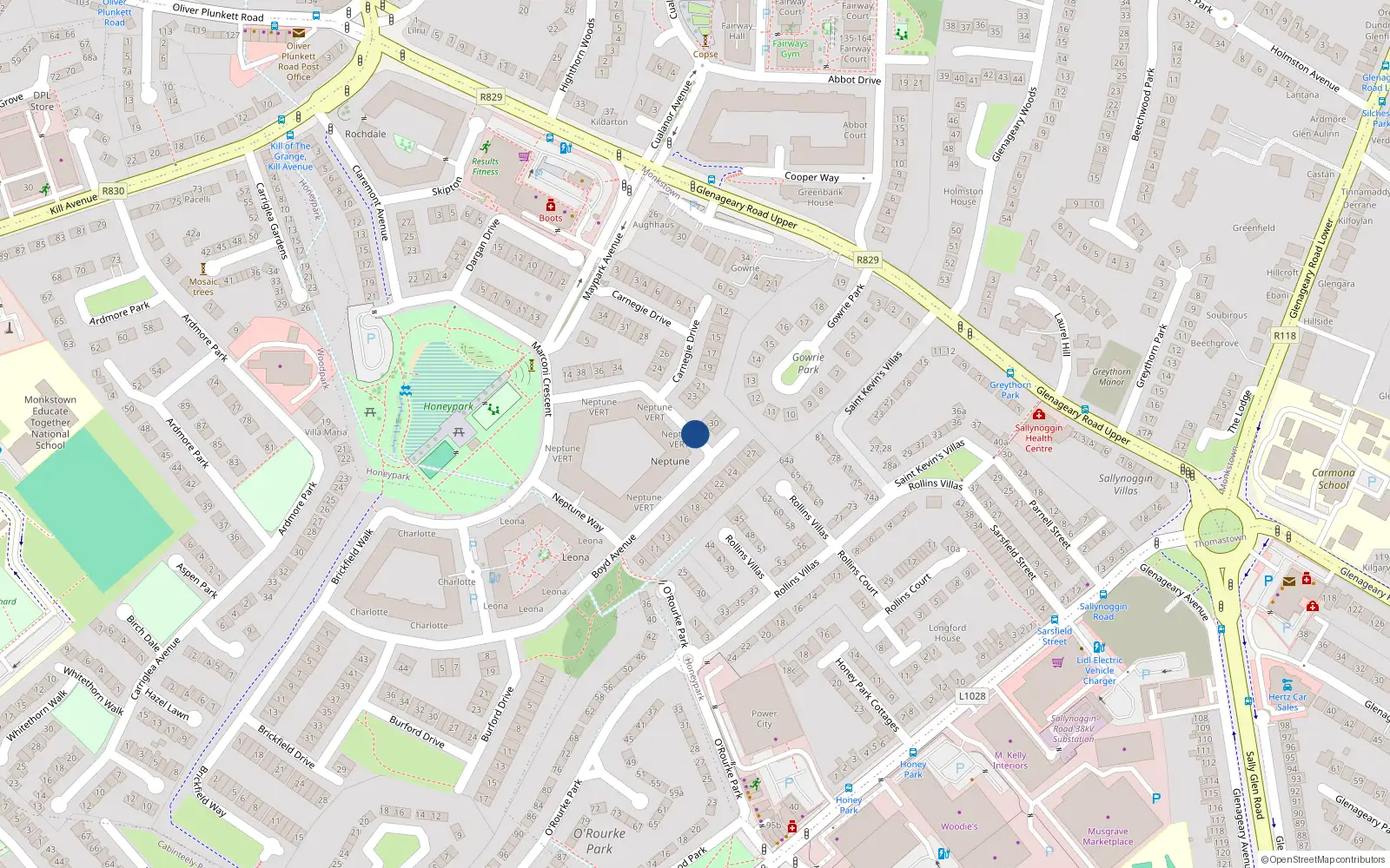 Overhead map showing the location of Apartment 148, Honeypark, Dun-Laoghaire