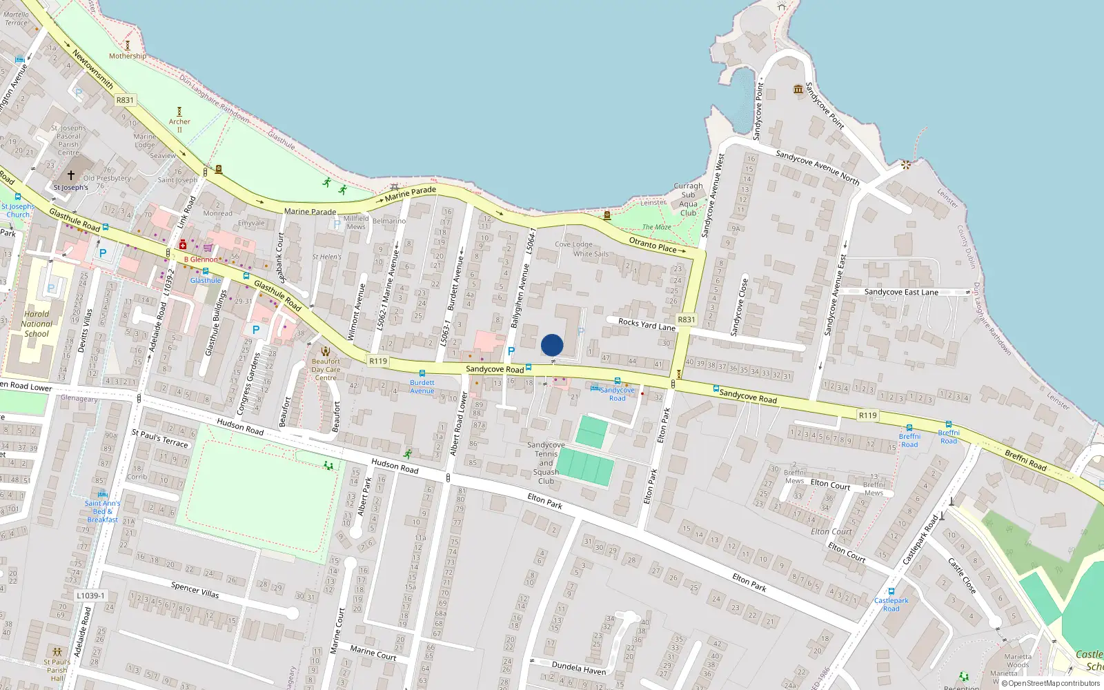 Overhead map showing the location of Apartment 15 Ballygihen, Sandycove Road, Sandycove