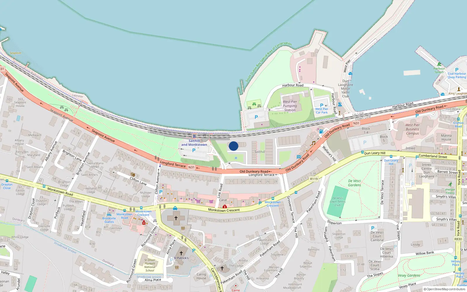 Overhead map showing the location of Apartment 15 Block A, Salthill, Blackrock