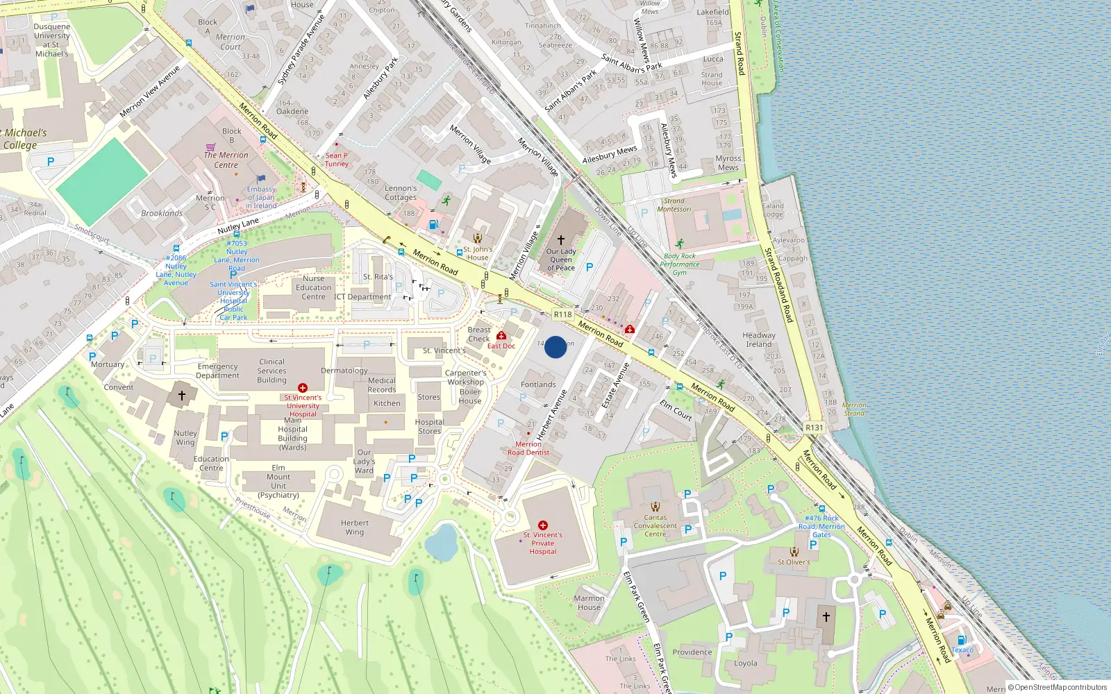 Overhead map showing the location of 143 Merrion Road, 143, Merrion, Pembroke East D Ward 1986, Dublin