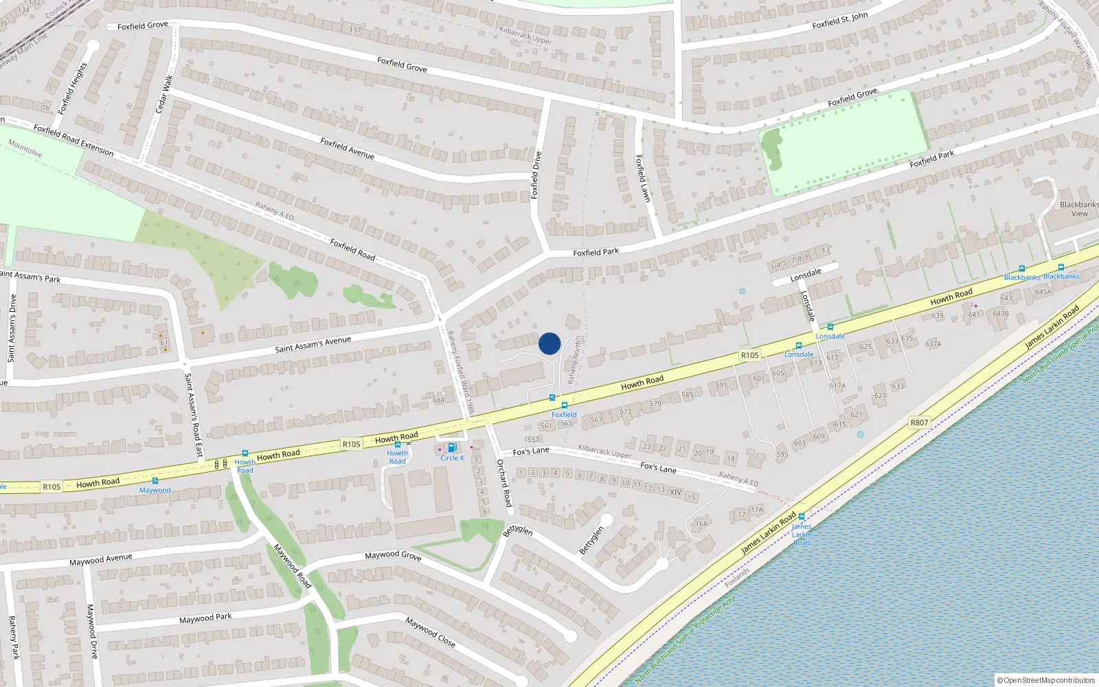 Overhead map showing the location of Apartment 16 Berehaven Place, 694 Howth Road, Dublin 5