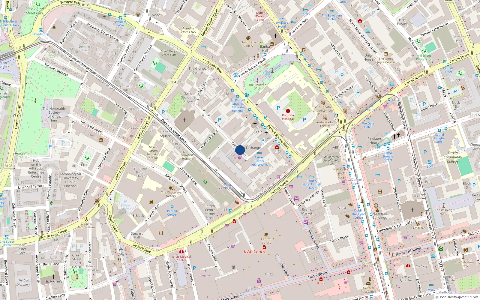 Overhead map showing the location of Apartment 178 Ivy Exchange, Granby Place, Dublin 1