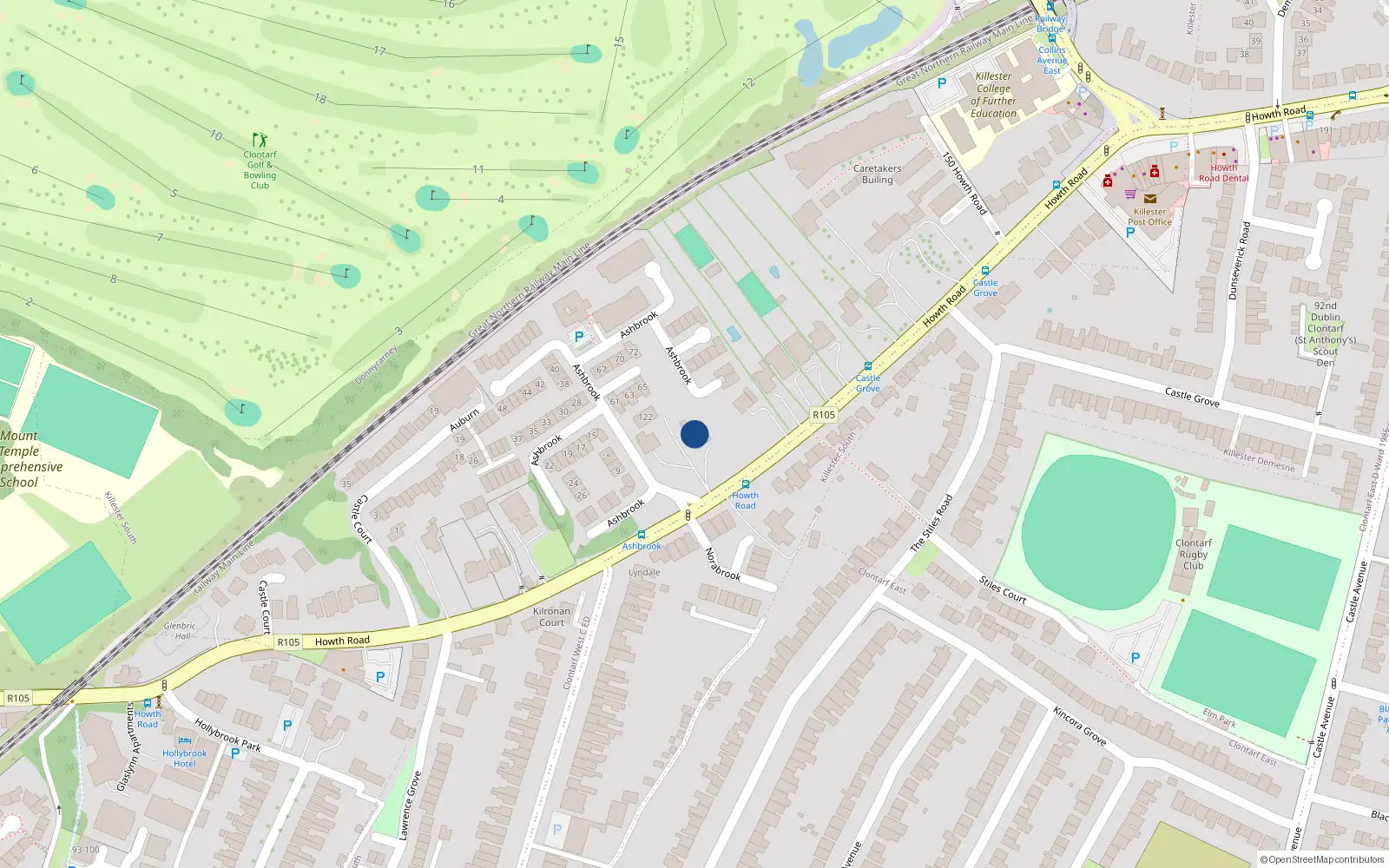 Overhead map showing the location of Apartment 196 Block E, Ashbrook, Howth Road