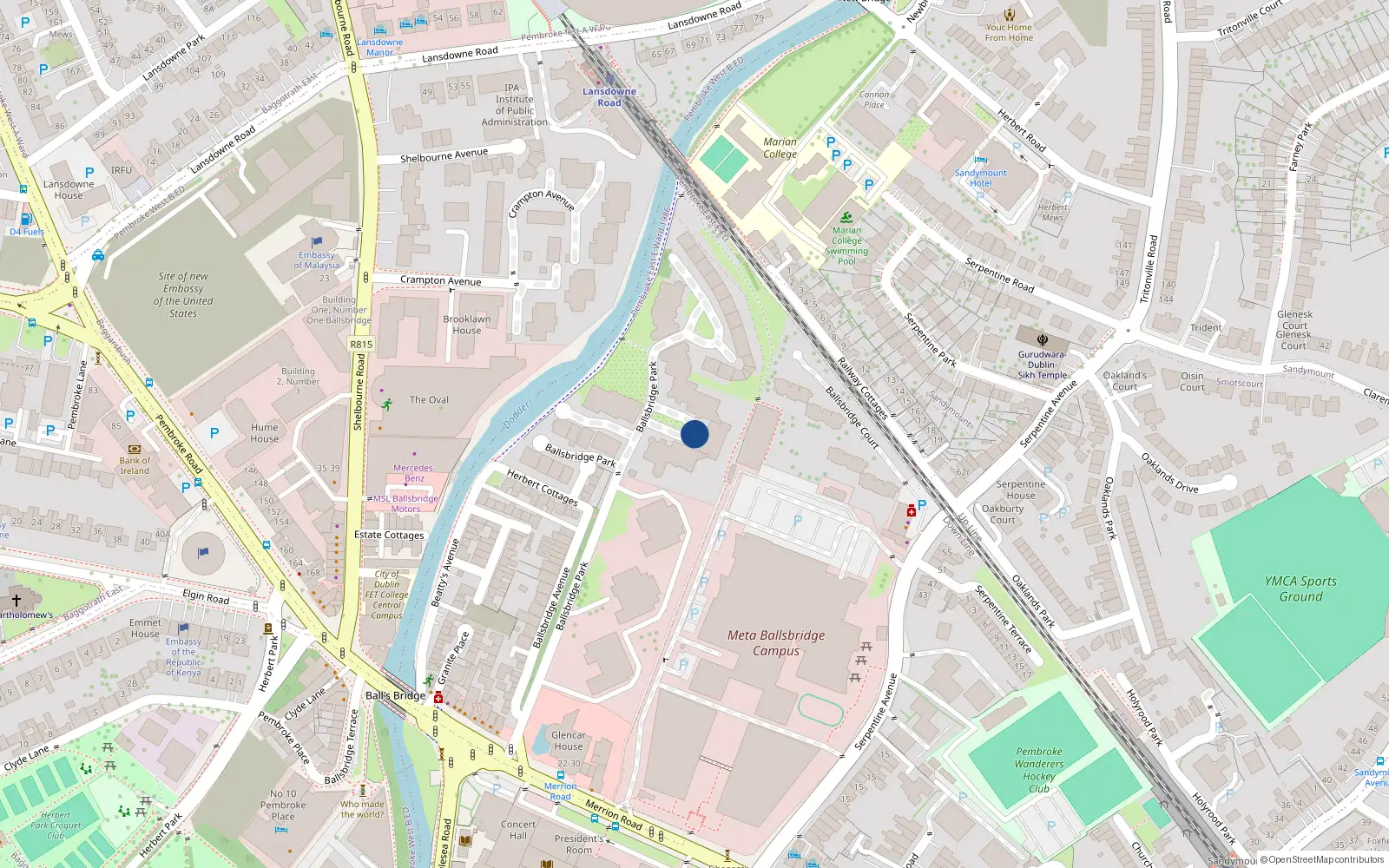 Overhead map showing the location of Apartment 198 the Sweepstakes, Ballsbridge Park, Ballsbridge