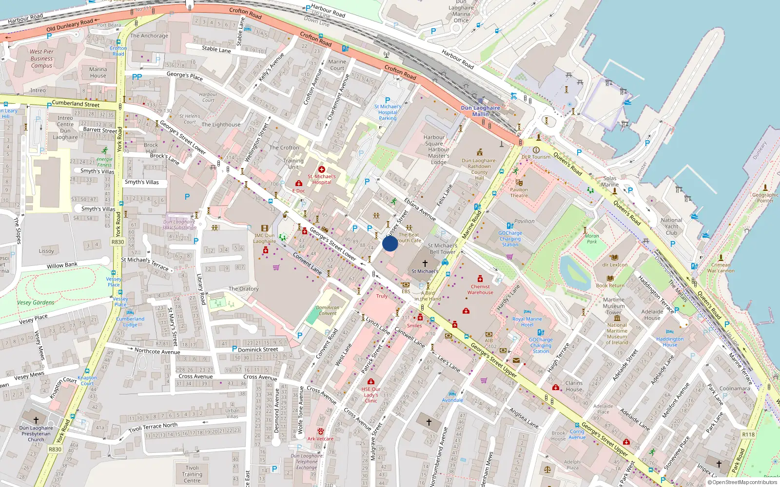 Overhead map showing the location of Apartment 2, 1-4 Sussex Street, Dun Laoghaire