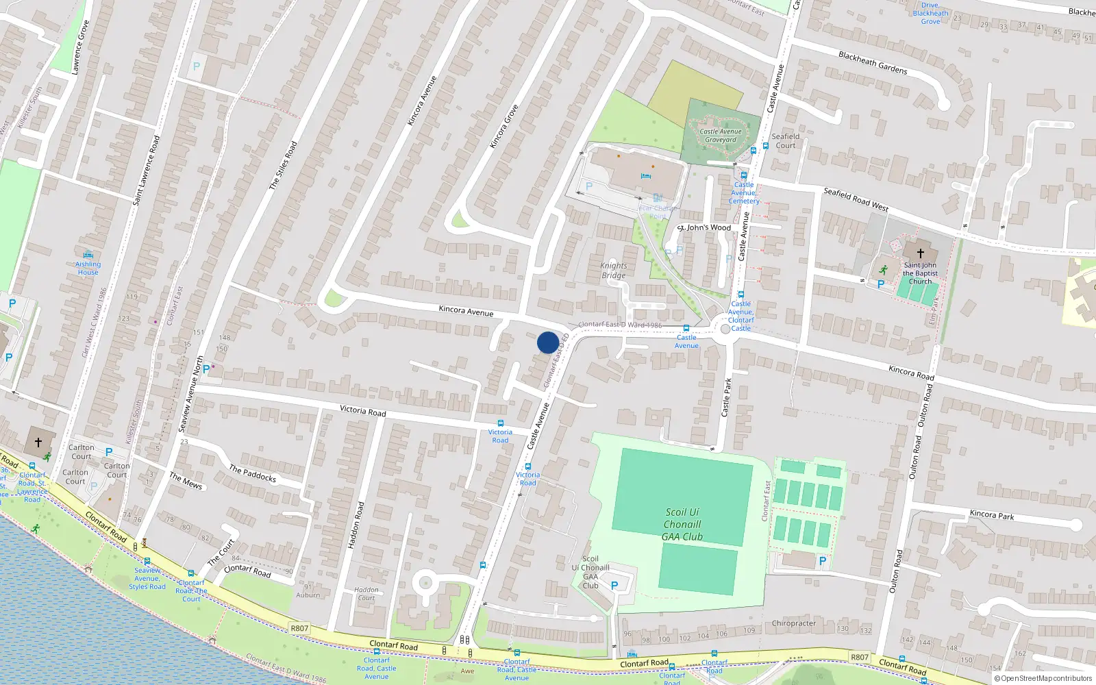 Overhead map showing the location of Apartment 2, 23 Castle Avenue, Clontarf