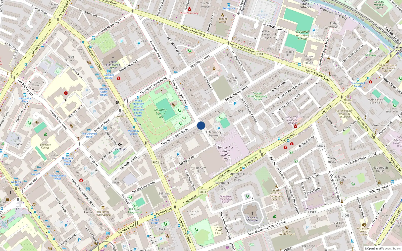 Overhead map showing the location of Apartment 2, 8 Mountjoy Square, Dublin 1