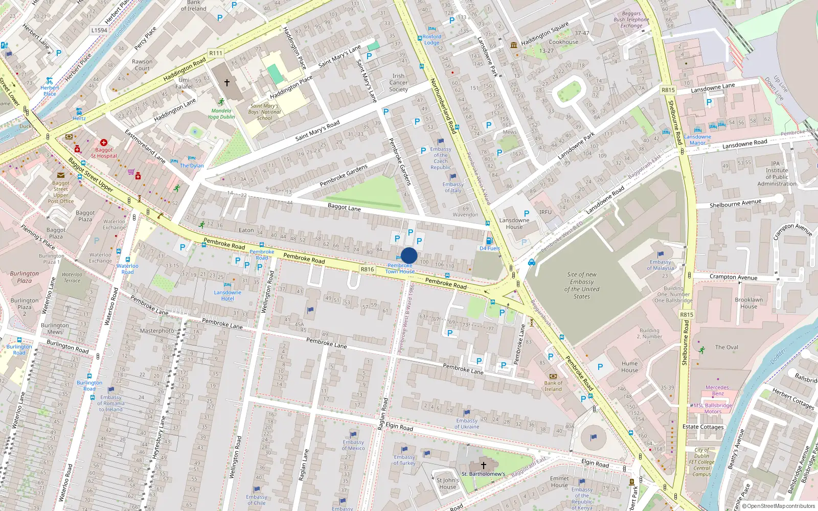 Overhead map showing the location of Apartment 2, 94 Pembroke Road, Ballsbridge Dublin 4