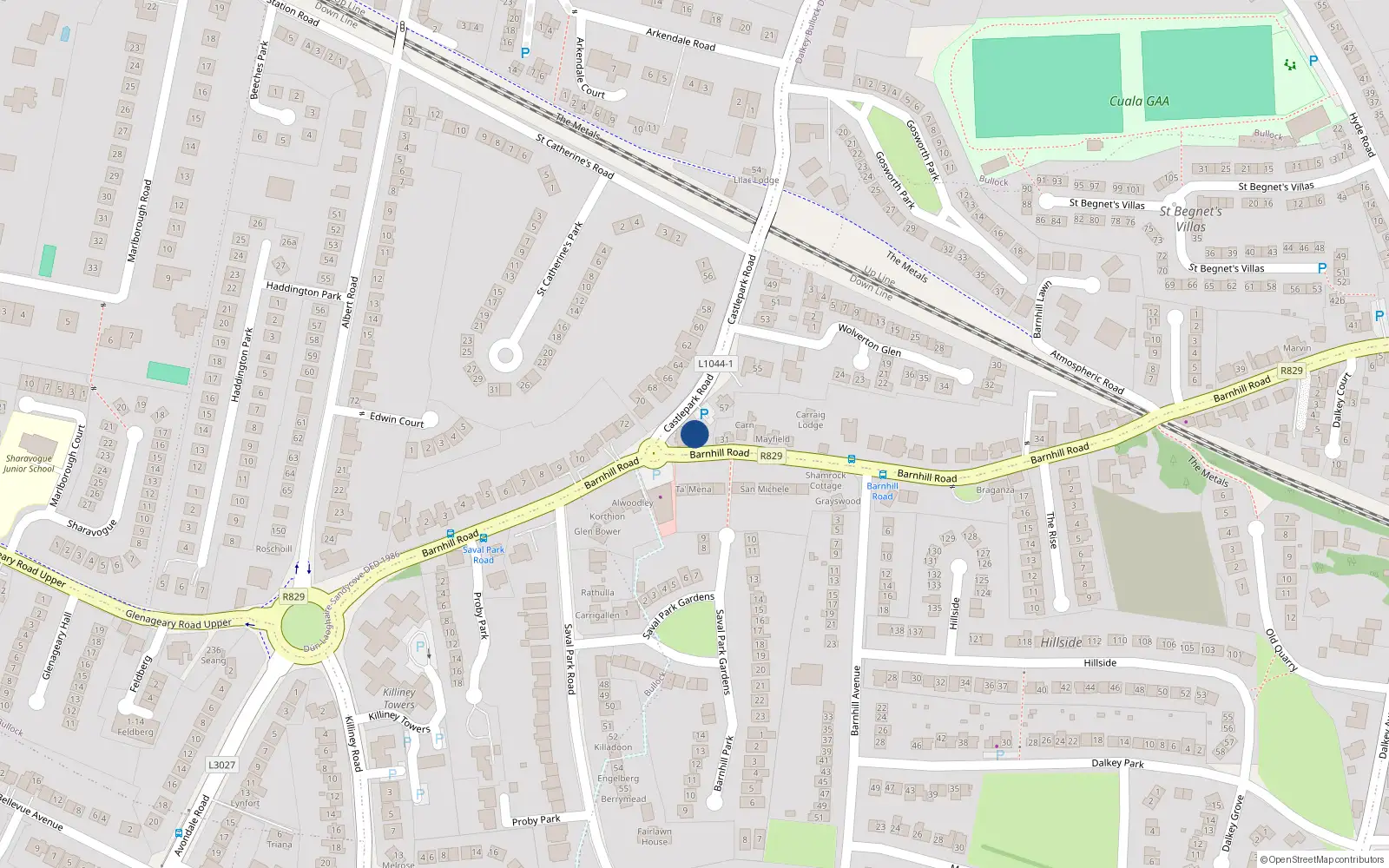 Overhead map showing the location of Apartment 2 Castlepark Court, Castlepark Road, Dalkey