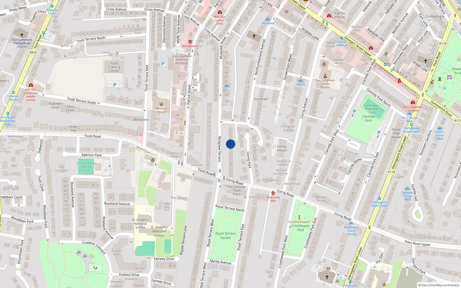 Overhead map showing the location of Apartment 2 Mulgrave Court, 4 Mulgrave Terrace, Dun Laoghaire