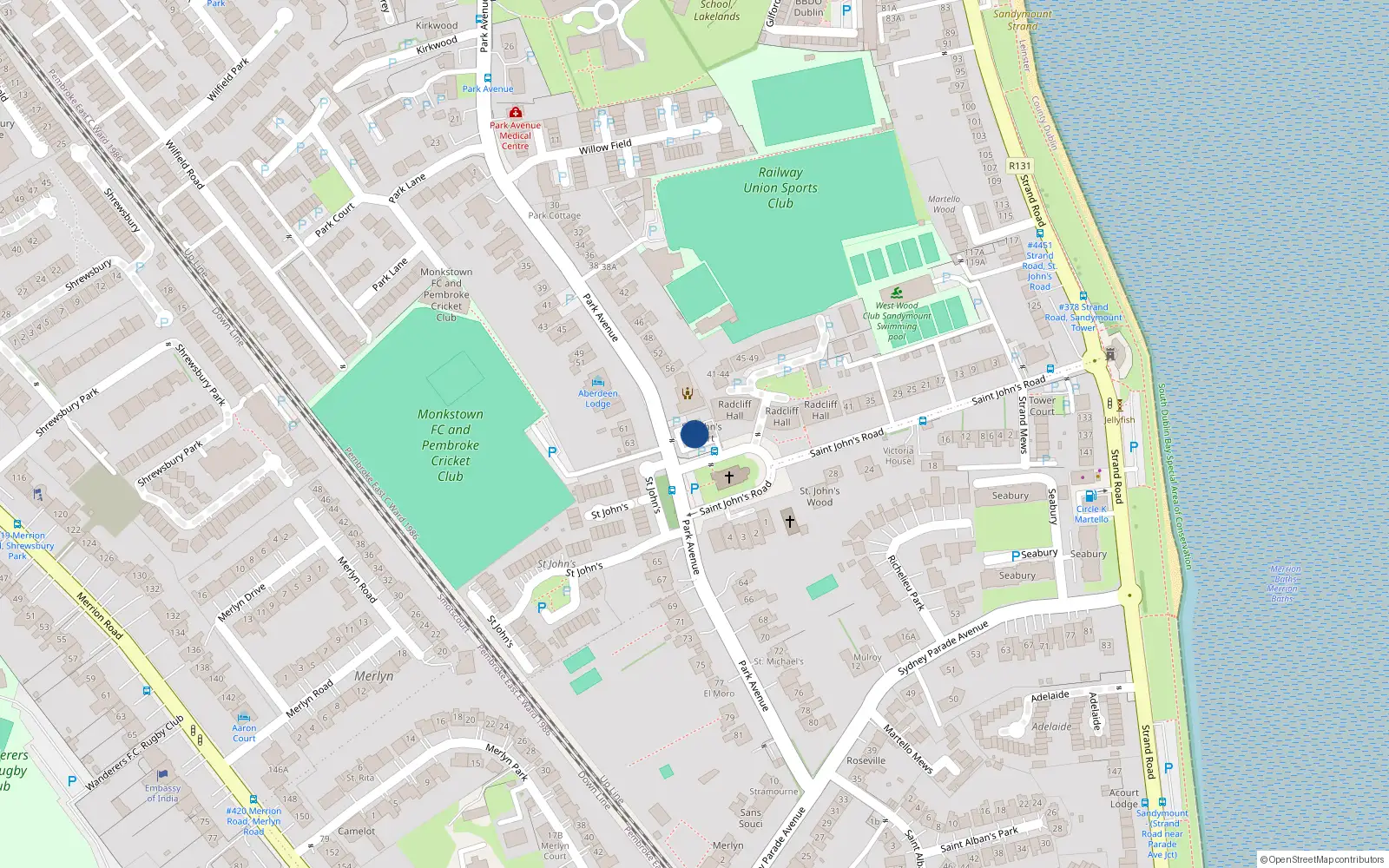 Overhead map showing the location of Apartment 2, St. John's Court, Sandymount