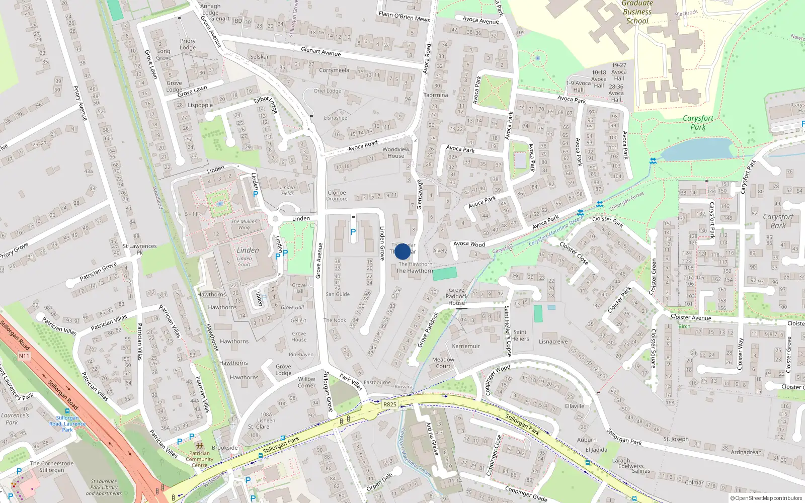 Overhead map showing the location of Apartment 2 the Cedar, Avoca Road, Blackrock
