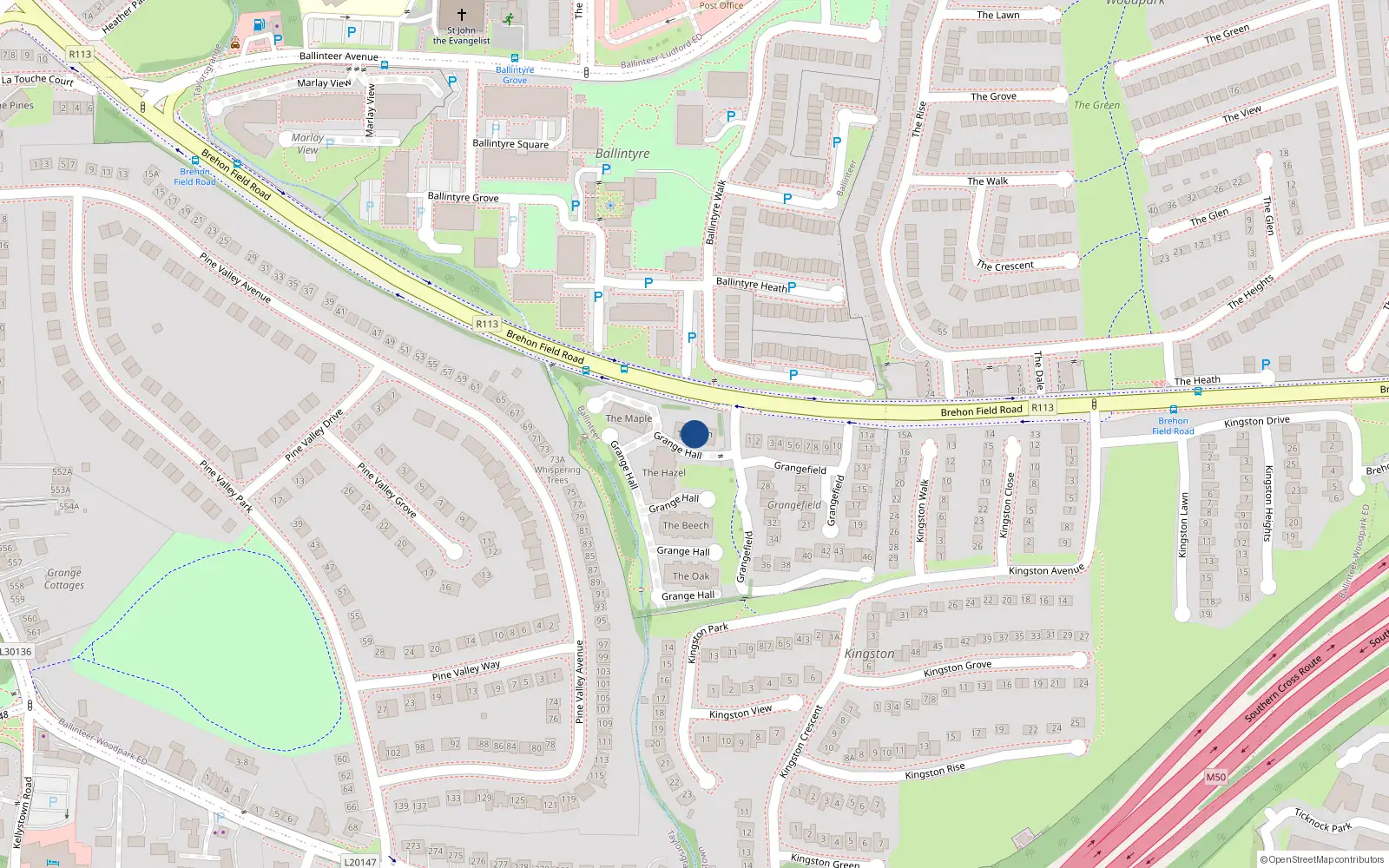 Overhead map showing the location of Apartment 205A, Grange Hall, Ballinteer