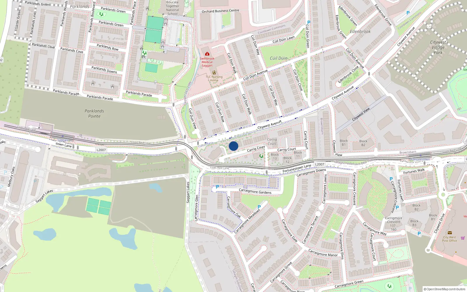 Overhead map showing the location of Apartment 21 Carrigcourt, Fortunestown Lane, 21 Carrig Court, Saggart