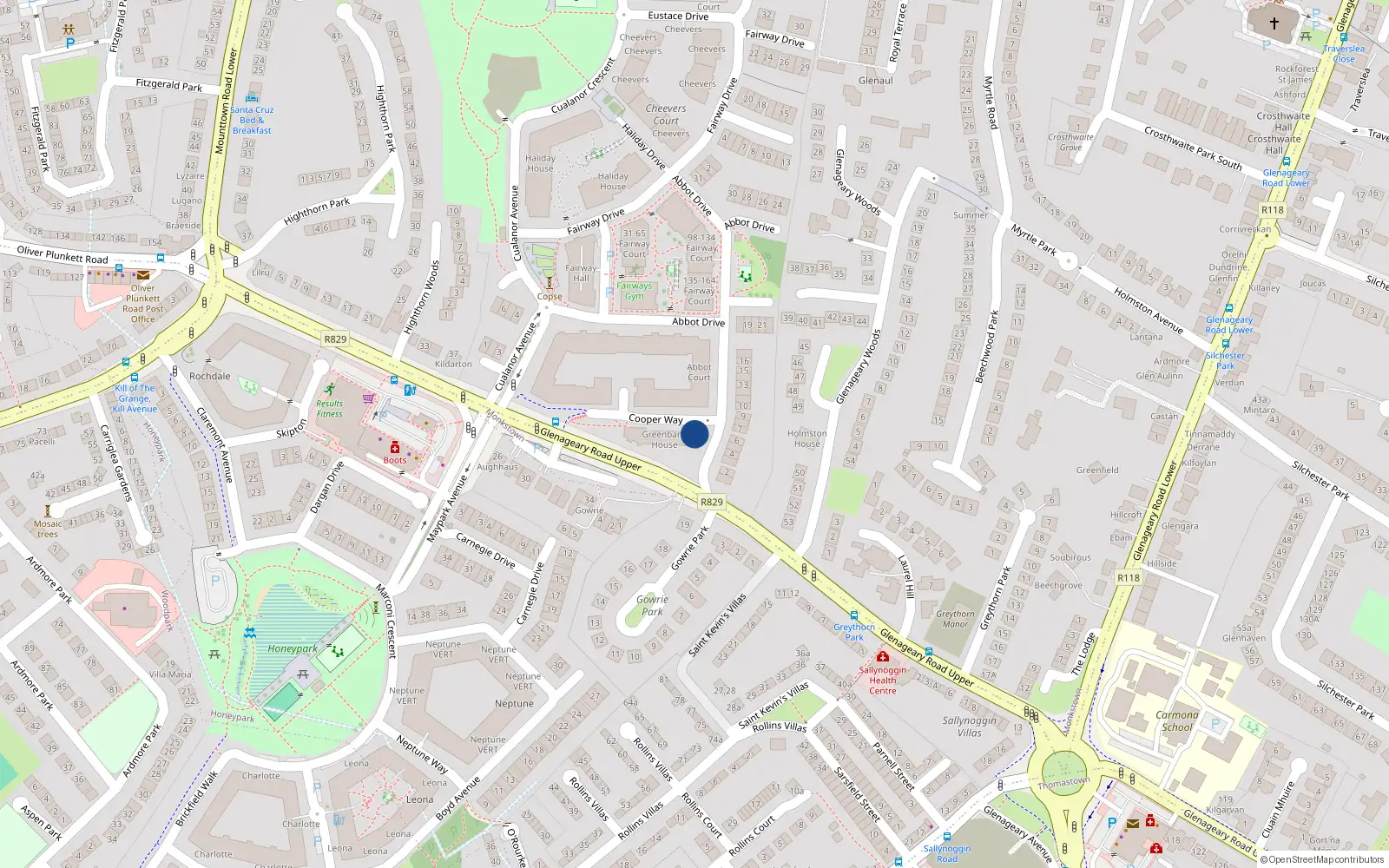 Overhead map showing the location of Apartment 21, Greenbank House, Cualanor Avenue, Dún Laoghaire
