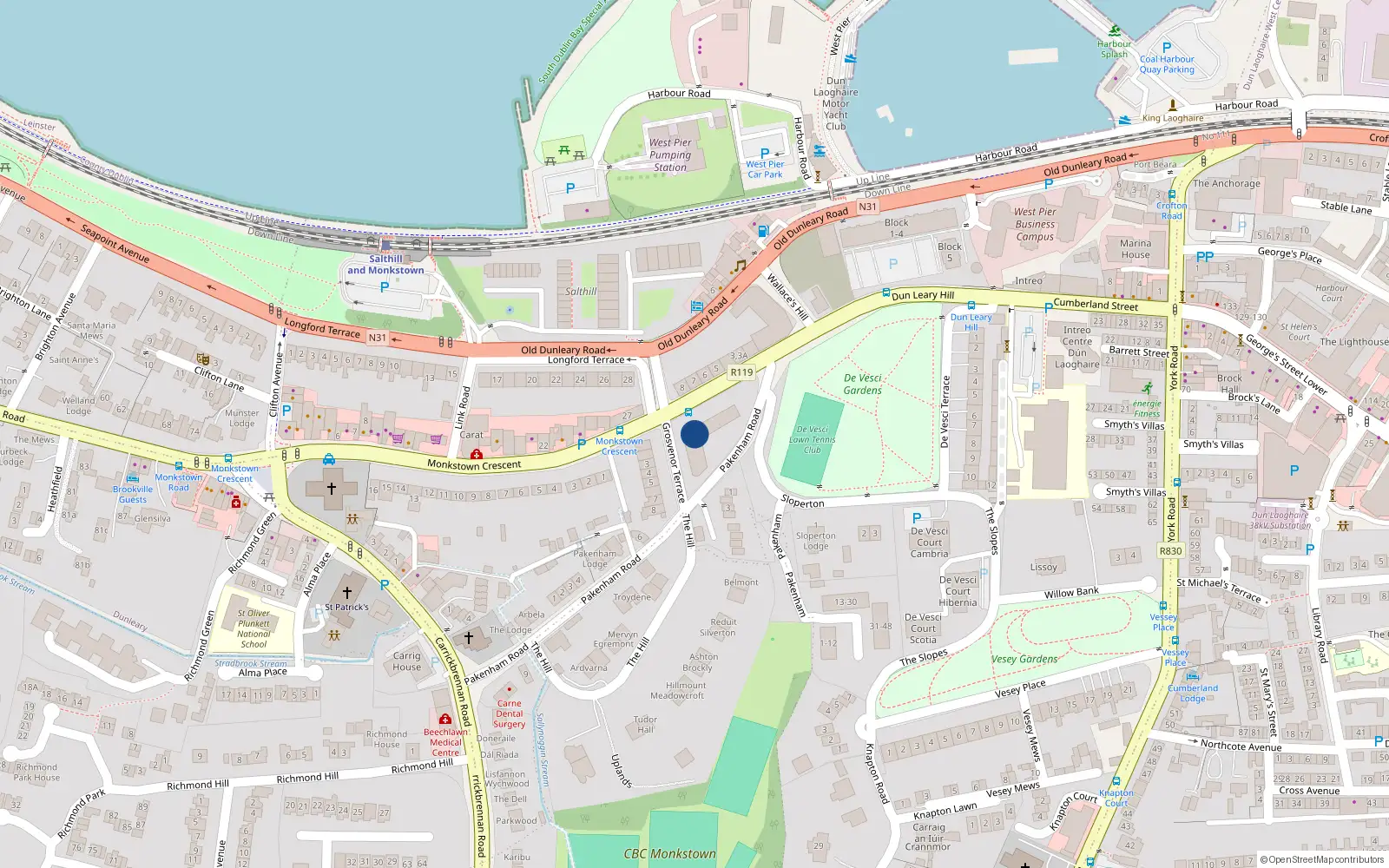 Overhead map showing the location of Apartment 21 Neptune Block, Honeypark, Dun-Laoghaire