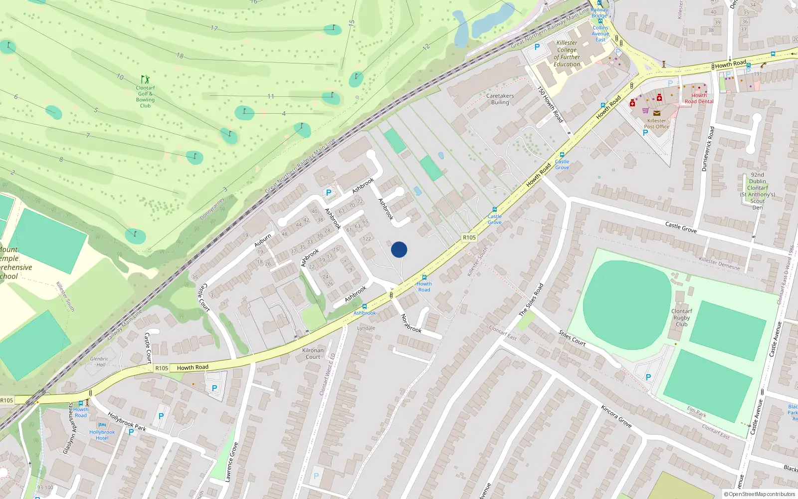 Overhead map showing the location of Apartment 215 Ashbrook, 126 Howth Road, Dublin 3