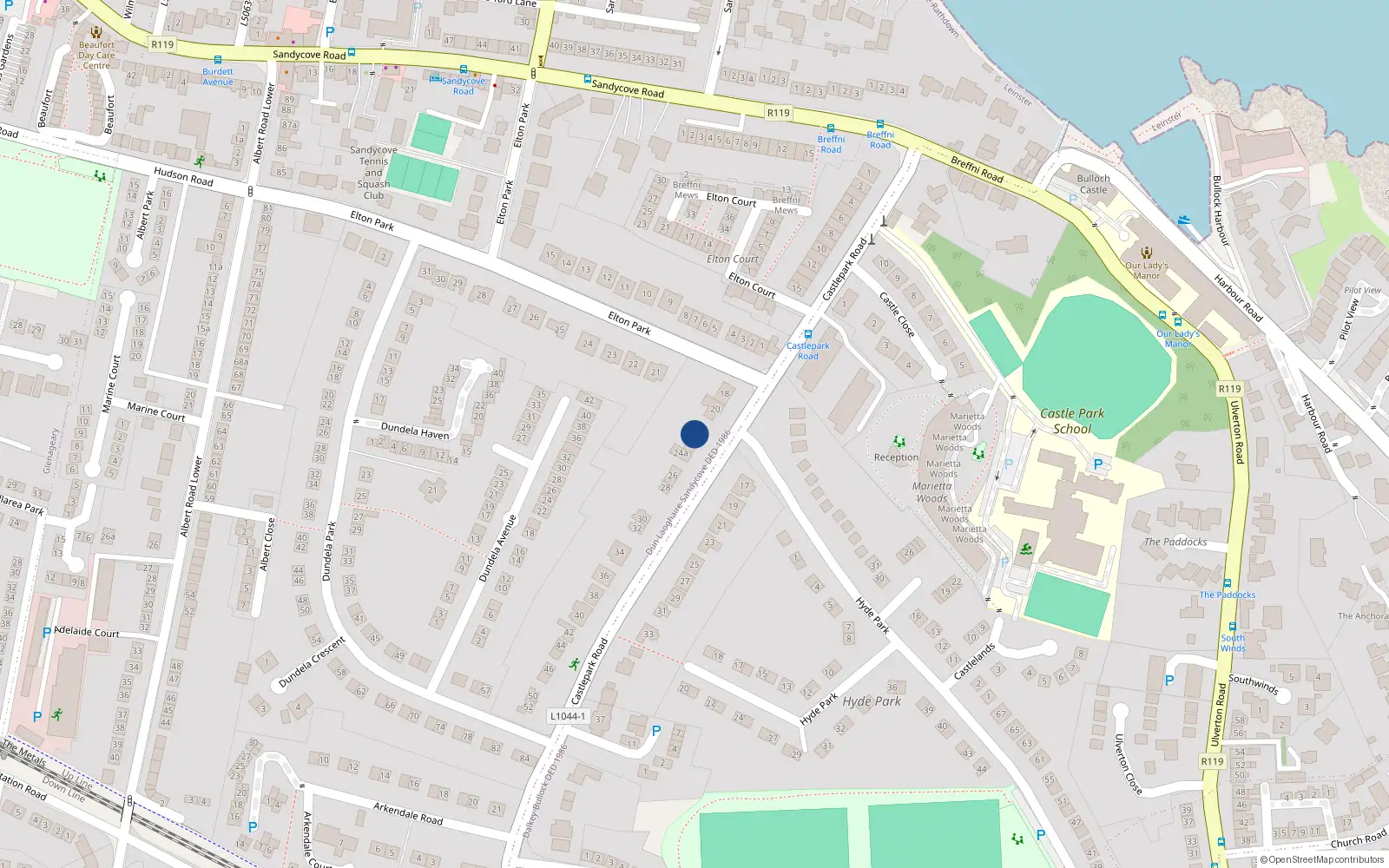 Overhead map showing the location of Apartment 22 Castlepark Gardens, 22 Castle Park Road, Sandycove