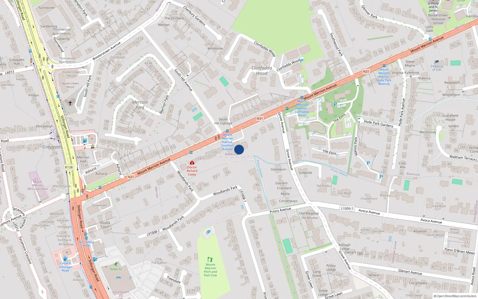 Overhead map showing the location of Apartment 22 Villa Nova, Mount Merrion Avenue, Blackrock