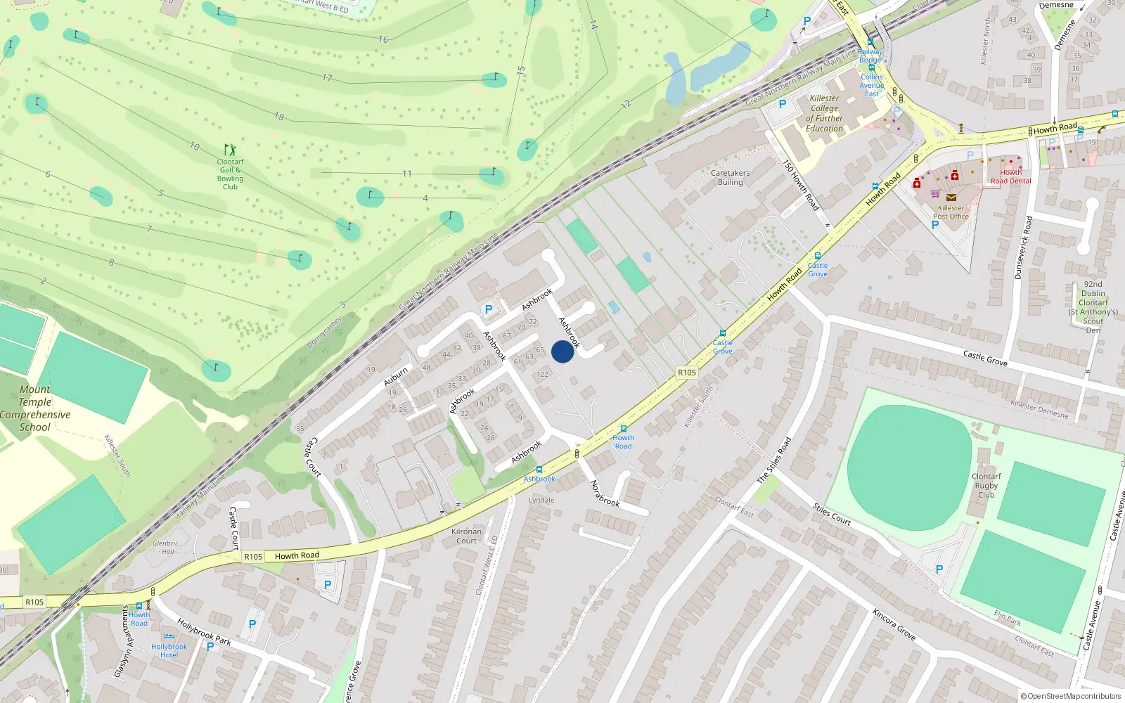 Overhead map showing the location of Apartment 225 Block F, Ashbrook, Howth Road