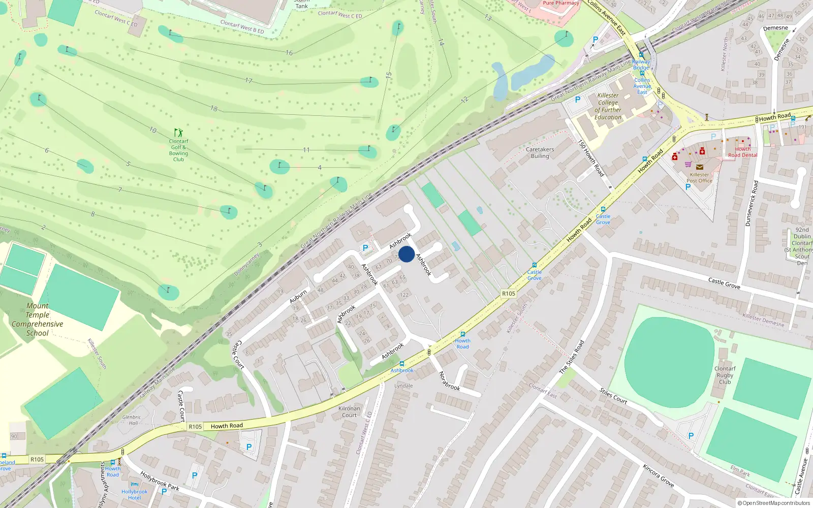 Overhead map showing the location of Apartment 228 Block G, Ashbrook, Howth Road