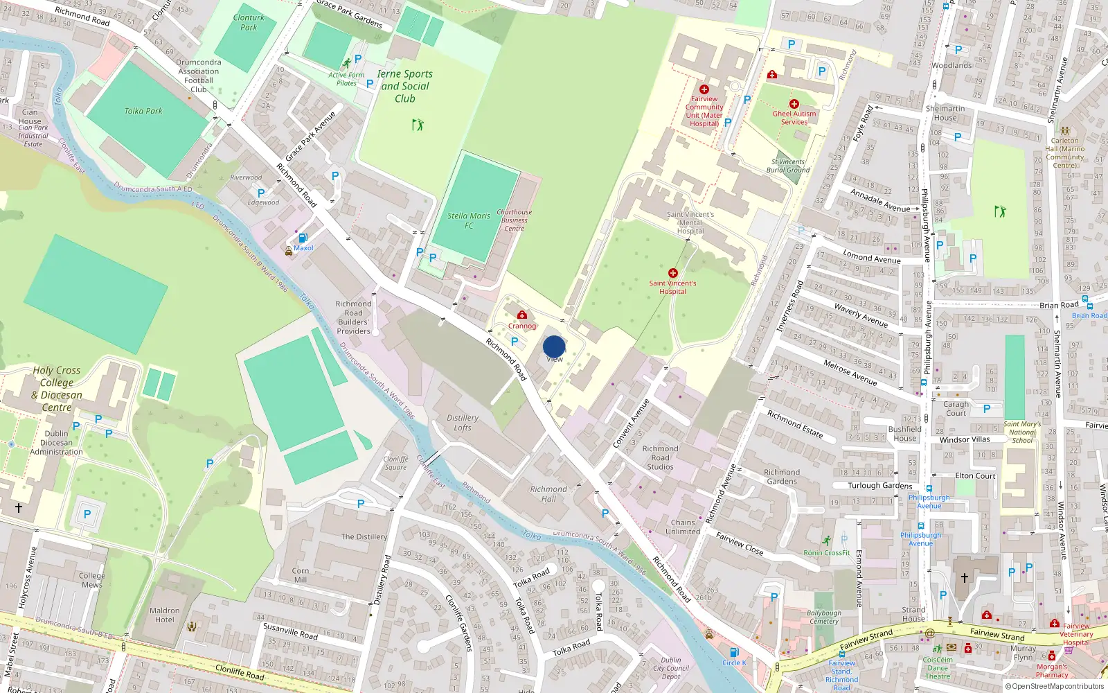 Overhead map showing the location of Apartment 23, Hogan View, 185-187 Richmond Road, Fairview, Dublin 3, D03 Y2y8