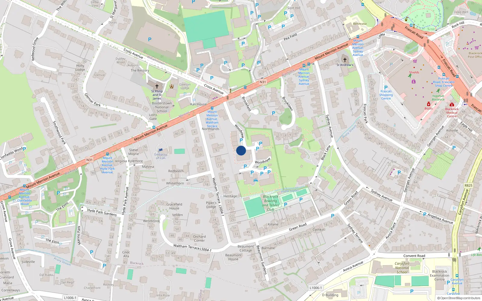 Overhead map showing the location of Apartment 24 Woodview, Mount Merrion Avenue, 24 Woodview, Blackrock