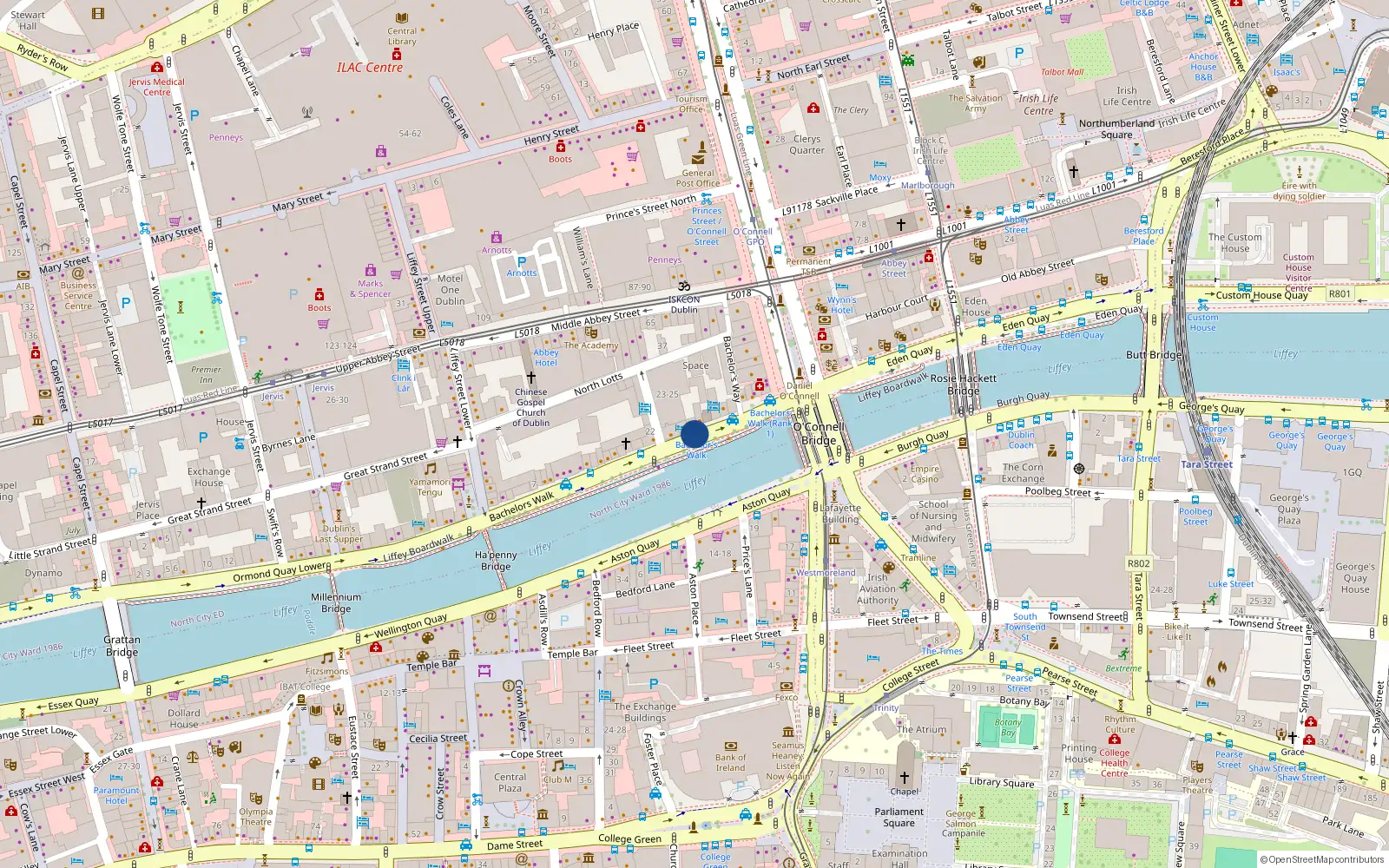 Overhead map showing the location of Apartment 240, Bachelors Walk, Dublin 1