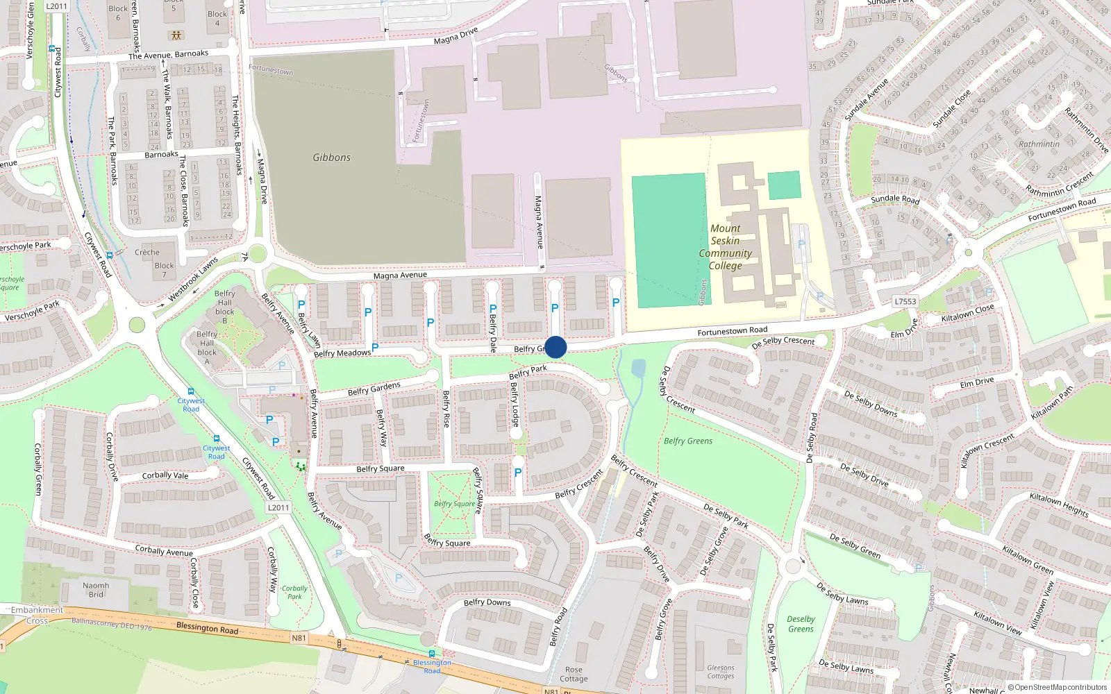 Overhead map showing the location of Apartment 25, Belfry Green, Citywest