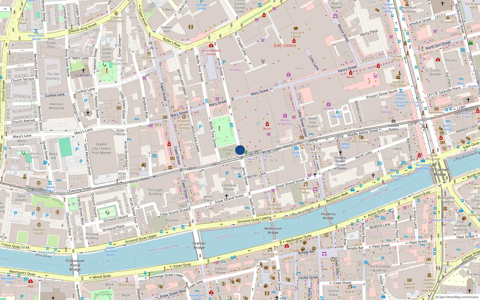 Overhead map showing the location of Apartment 25 Jervis Place, Abbey Street, 25 Jervis Street, Dublin 1