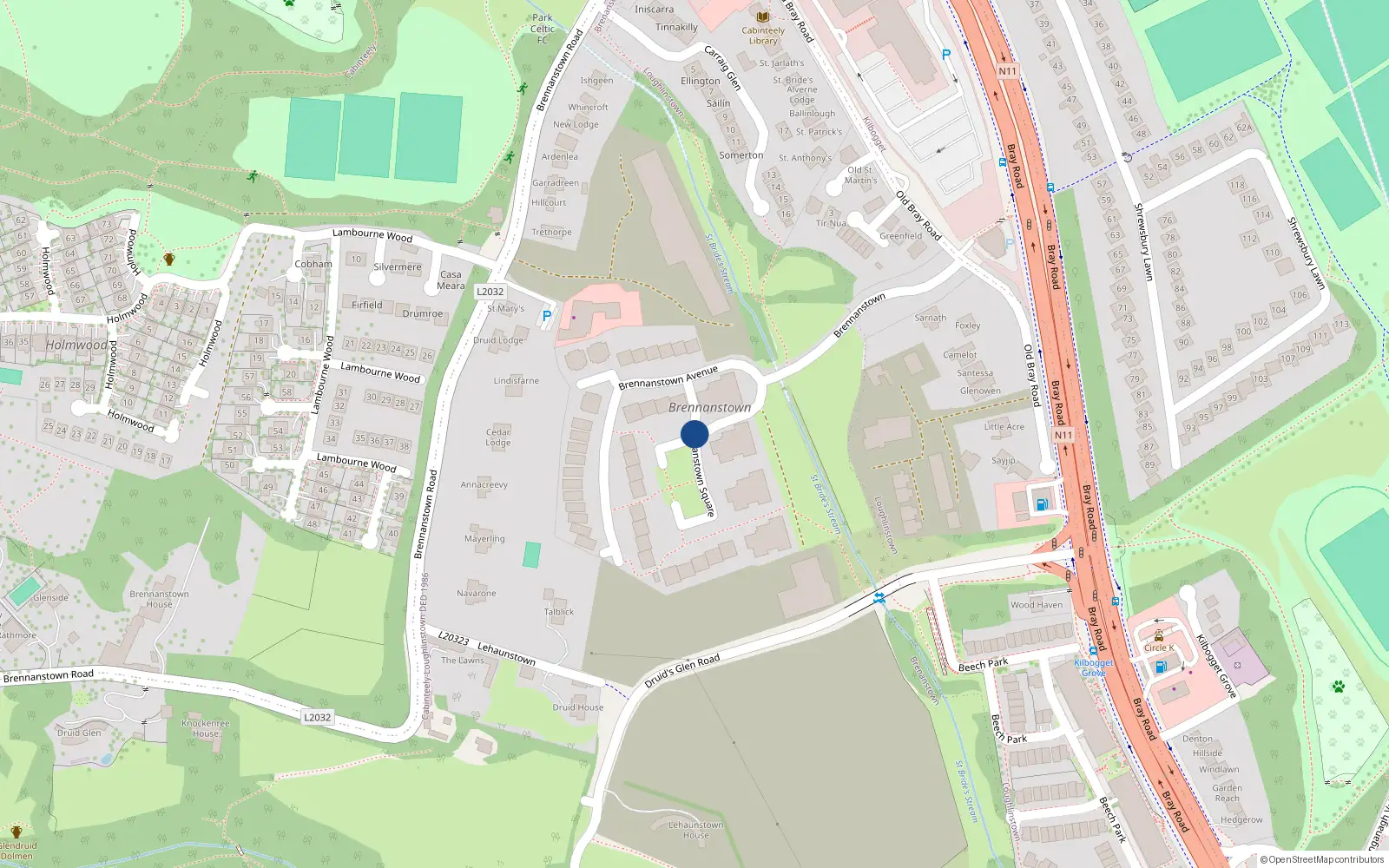 Overhead map showing the location of Apartment 25 Rochford House, Brennanstown Square, Cabinteely