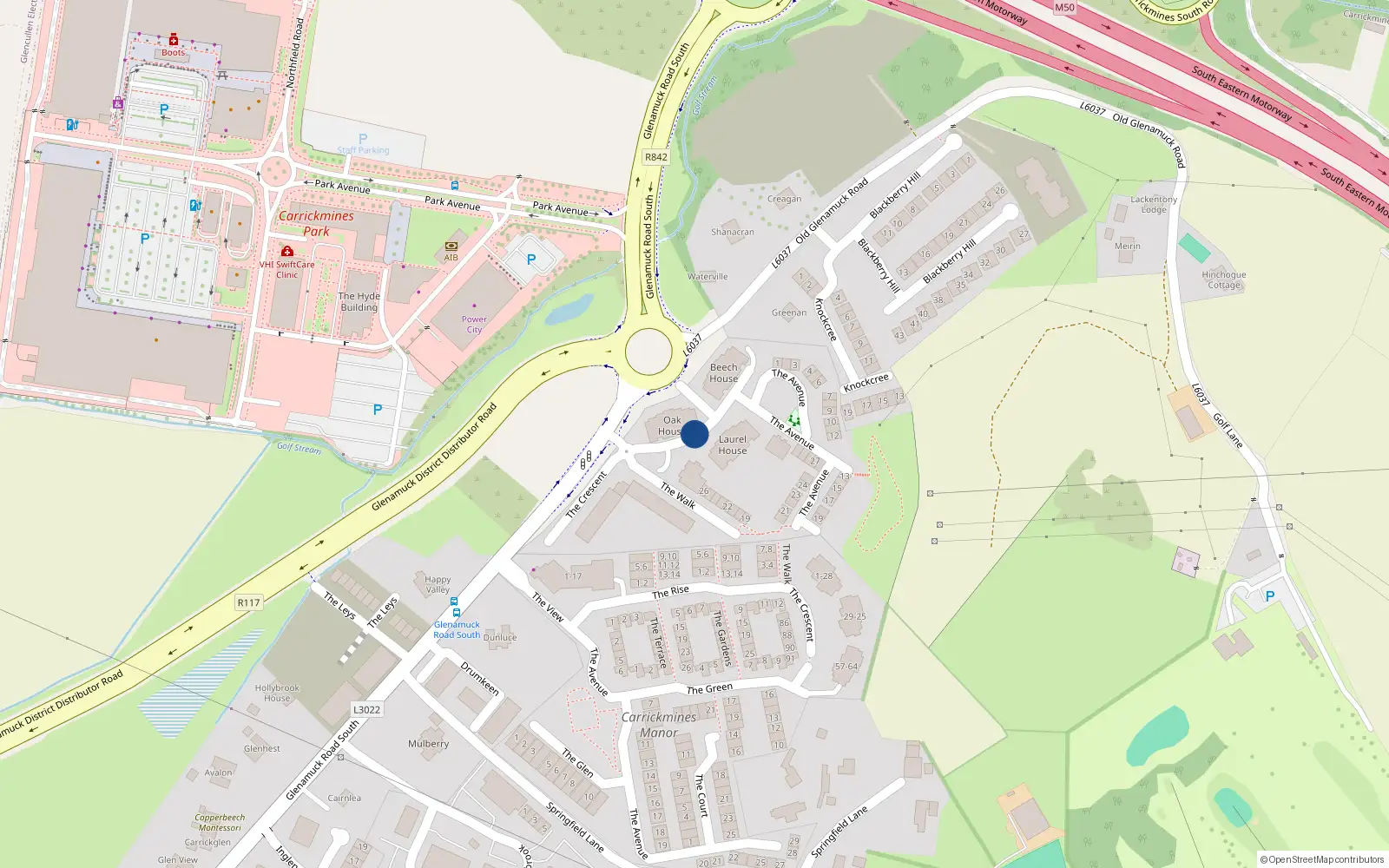 Overhead map showing the location of Apartment 25 the Crescent, 25 Carrickmines Green, Carrickmines