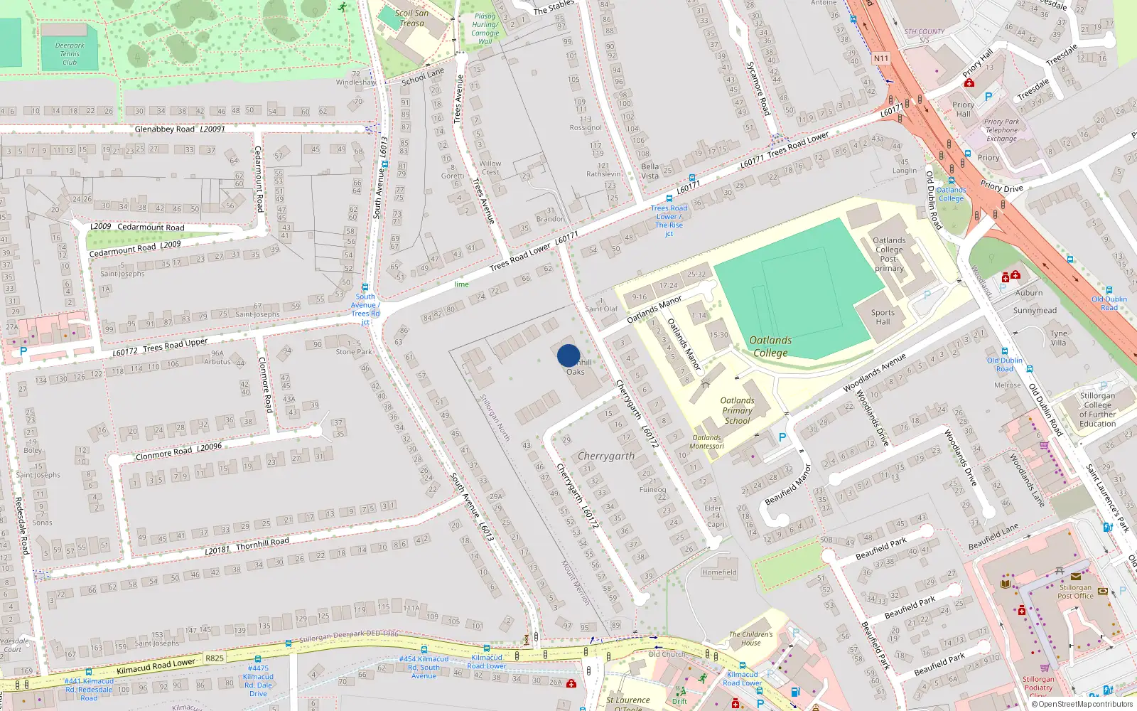 Overhead map showing the location of Apartment 25, Thornhill Oaks, Mount Merrion