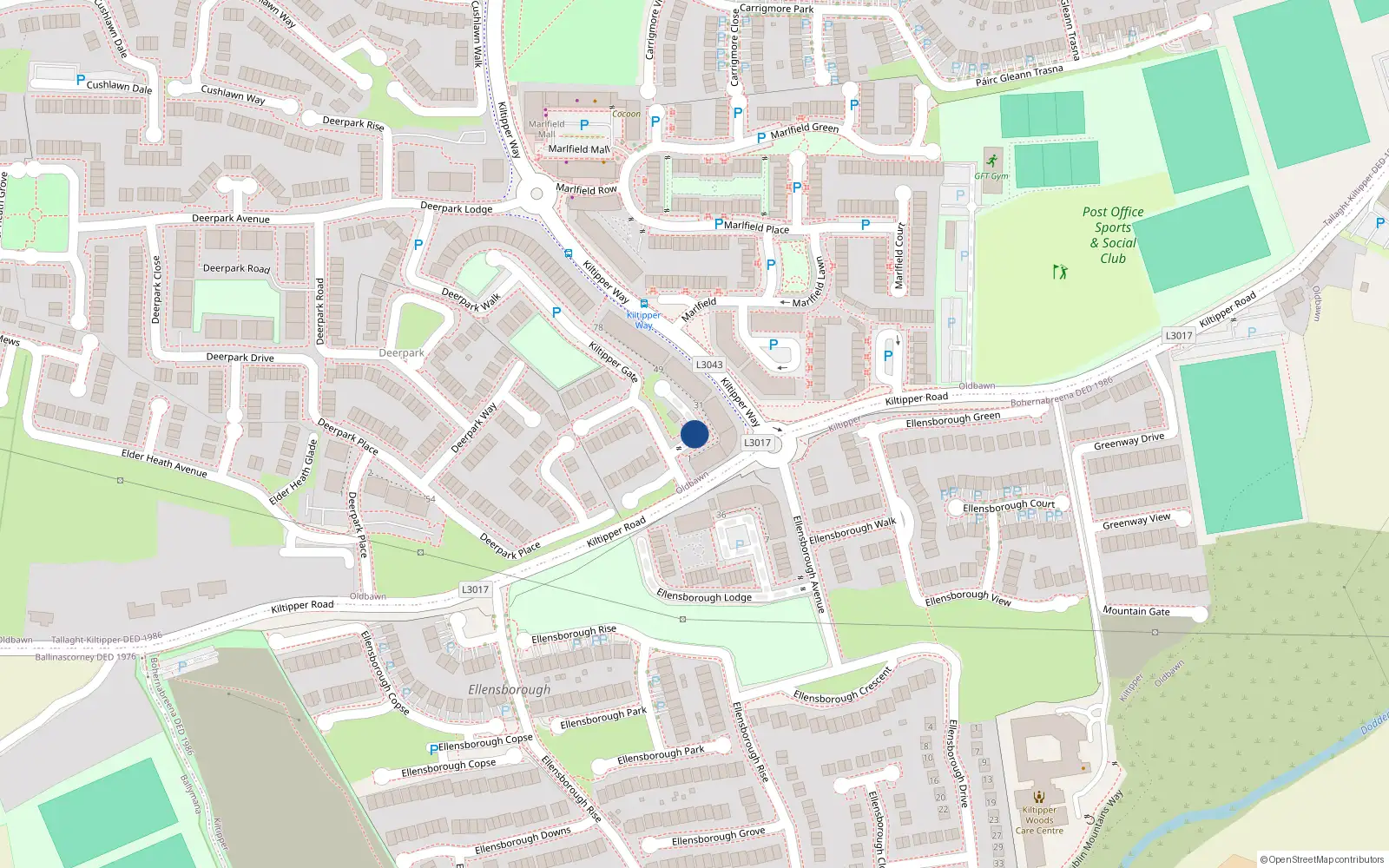 Overhead map showing the location of Apartment 26, 26 Kiltipper Gate, Tallaght