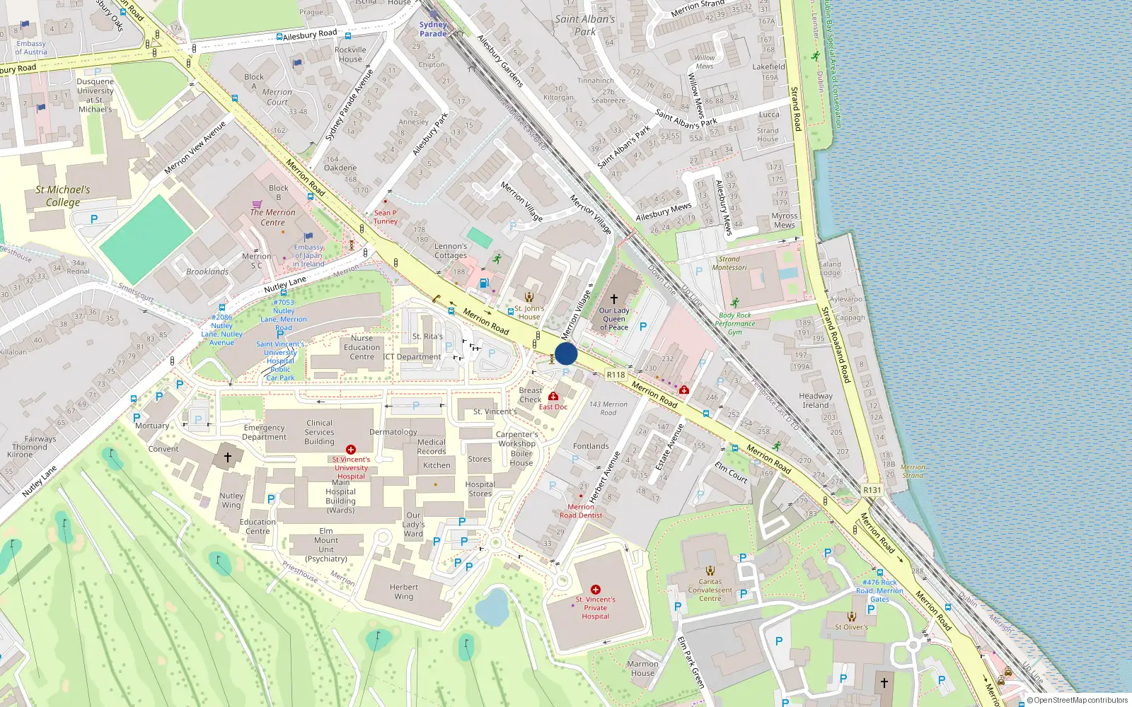 Overhead map showing the location of Apartment 27, 143 Merrion Road, Merrion
