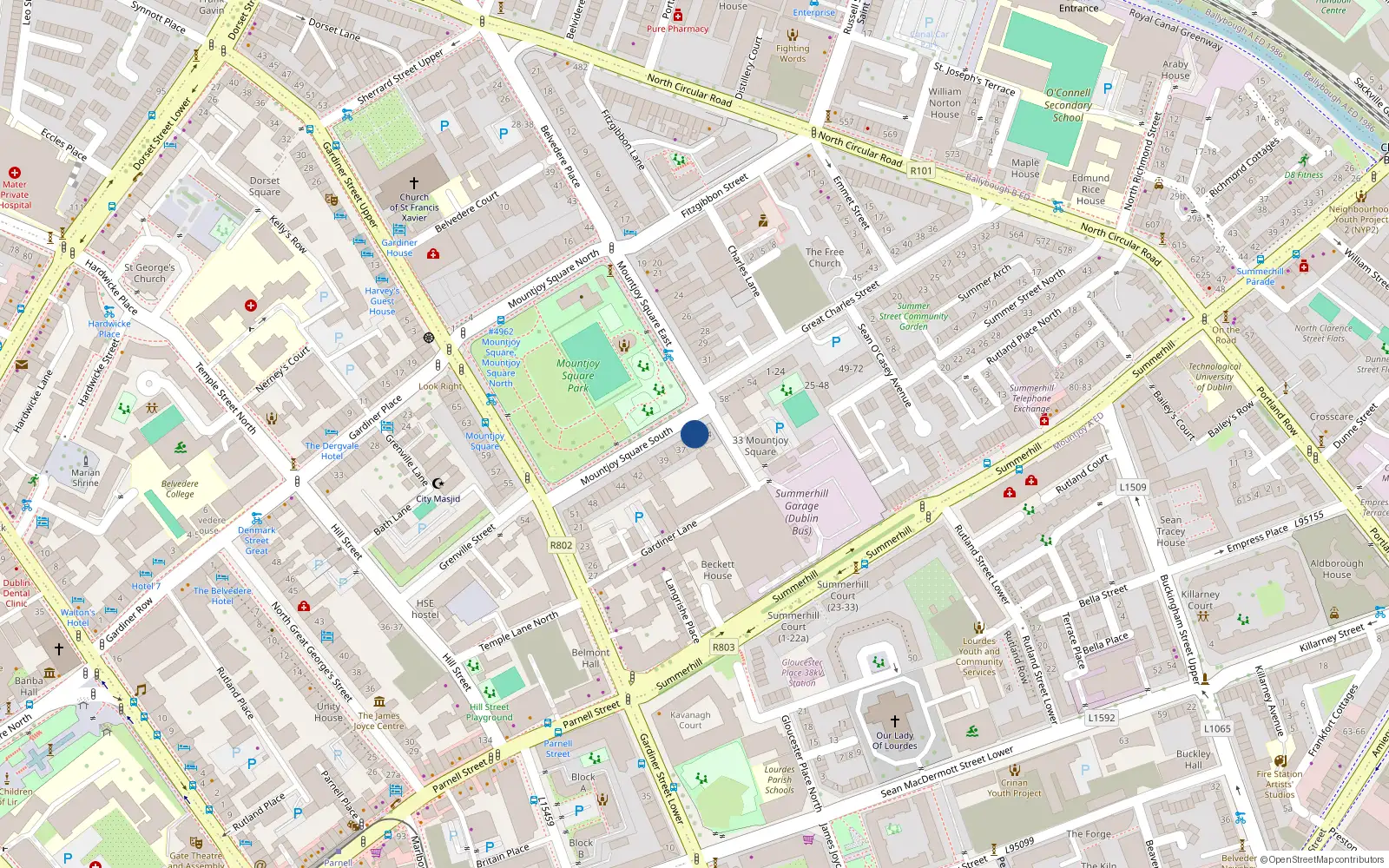 Overhead map showing the location of Apartment 27, 35 Mountjoy Square, Dublin 1