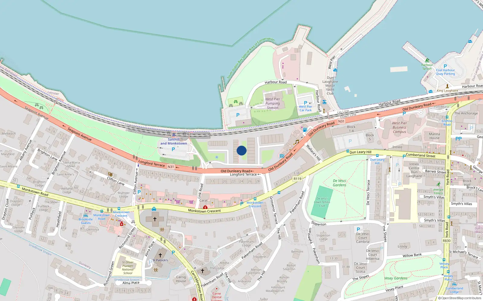 Overhead map showing the location of Apartment 27, Salthill, Monkstown