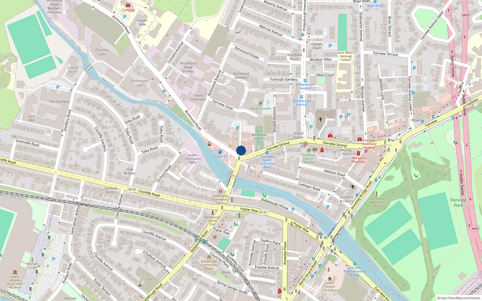 Overhead map showing the location of Apartment, 289 Richmond Road, Dublin 3