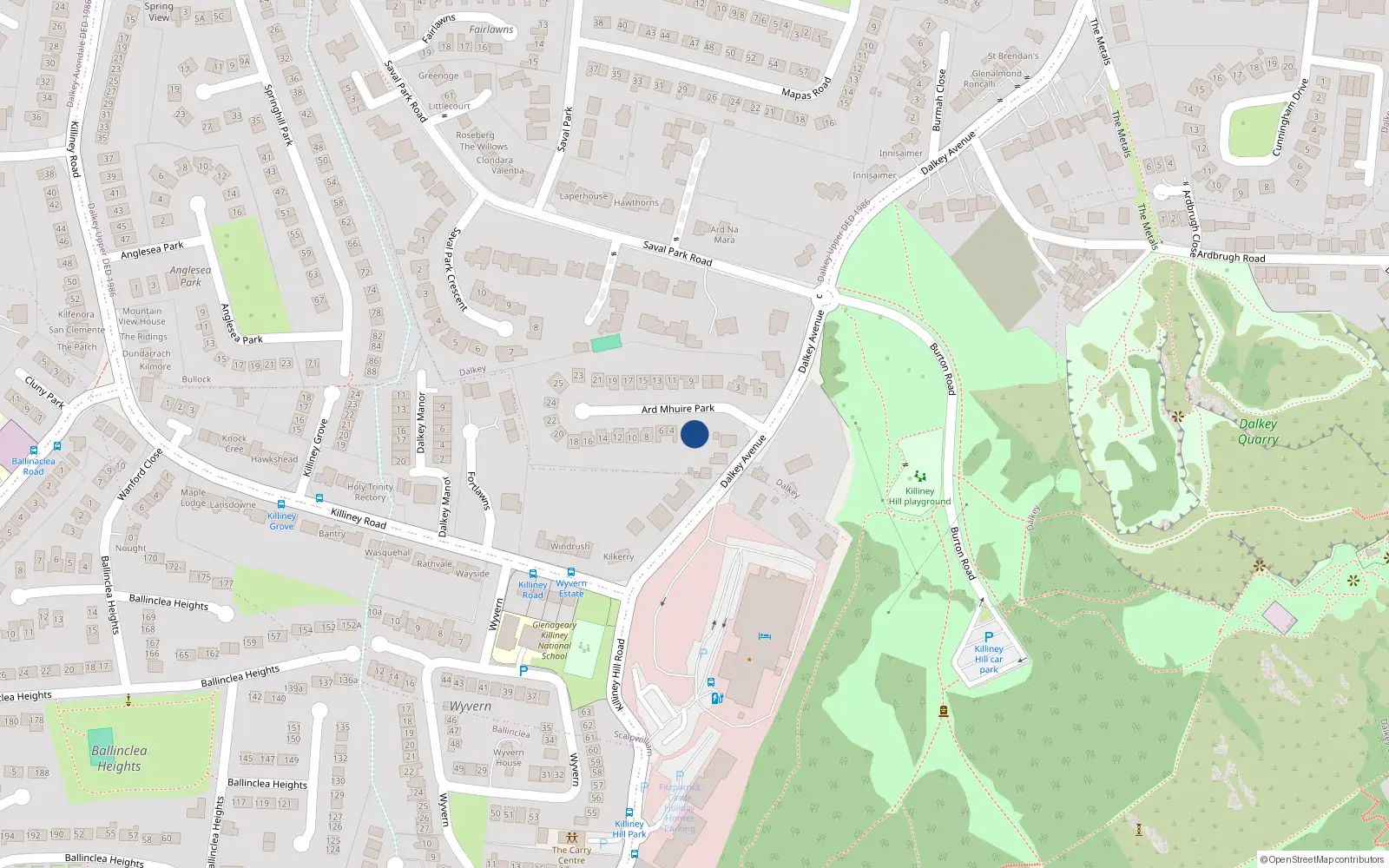 Overhead map showing the location of Apartment 2A Ard Mhuire, Dalkey, 2 Árd Mhuire Park, Dublin