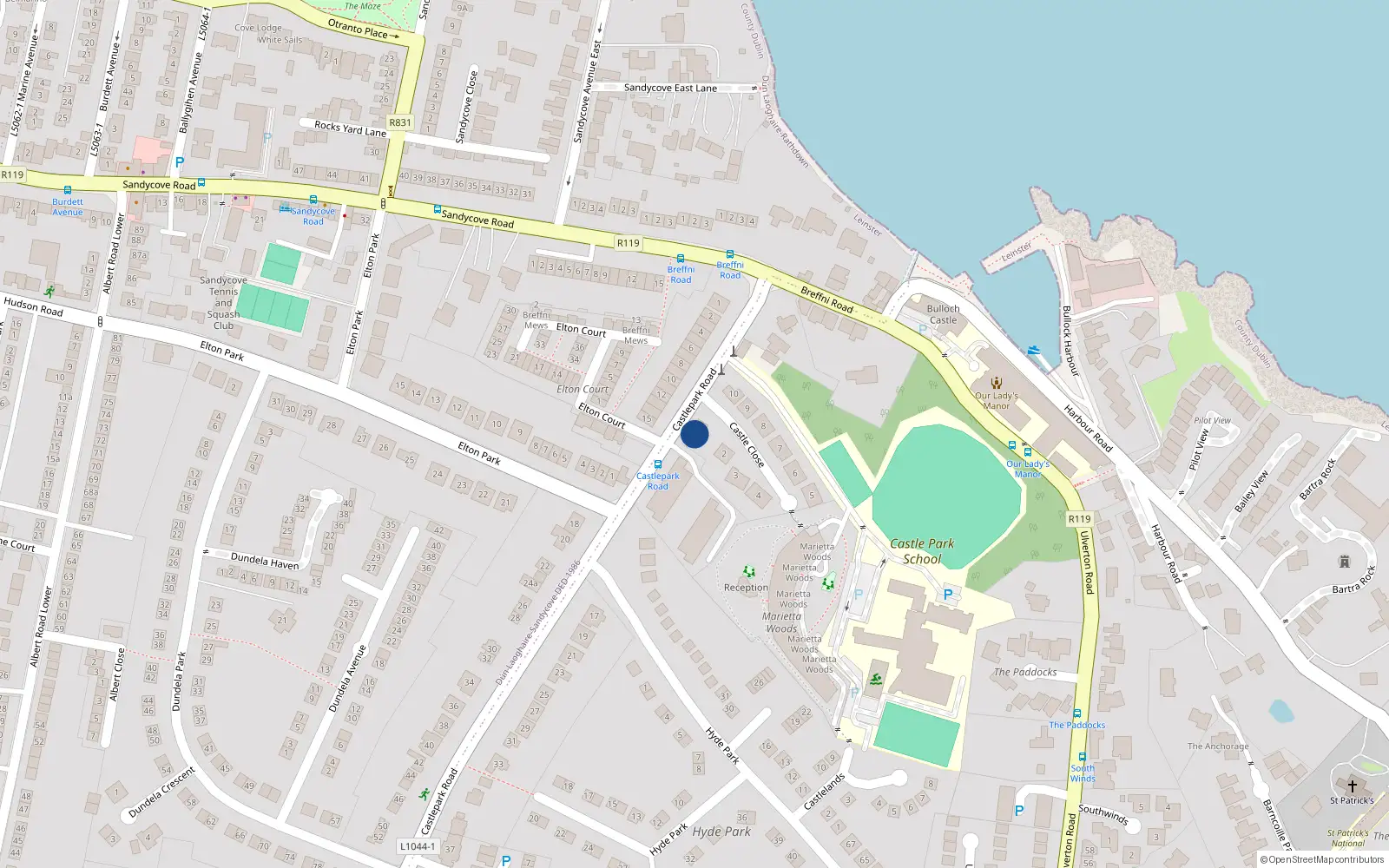Overhead map showing the location of Apartment 3, 1 Castle Close, Sandycove
