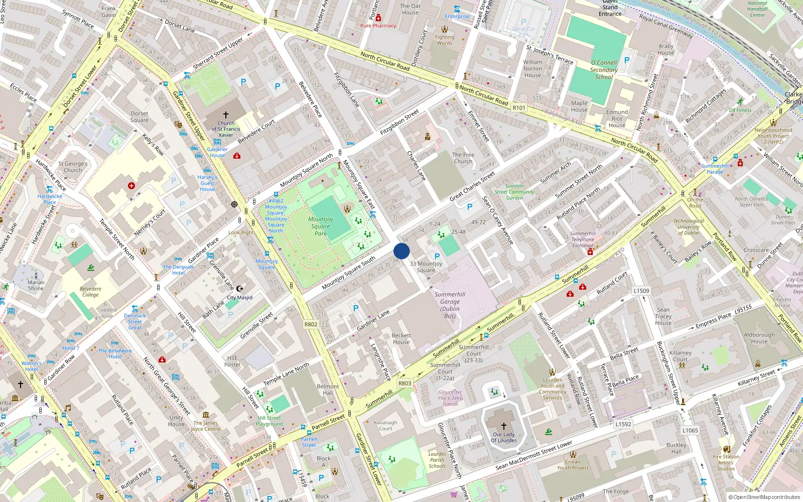 Overhead map showing the location of Apartment 3, 4 Mountjoy Square, Dublin 1