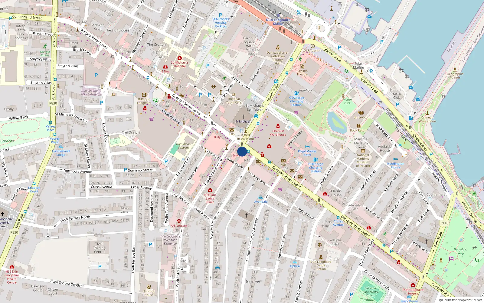 Overhead map showing the location of Apartment 3, 5A George's Street Upper, Dun Laoghaire