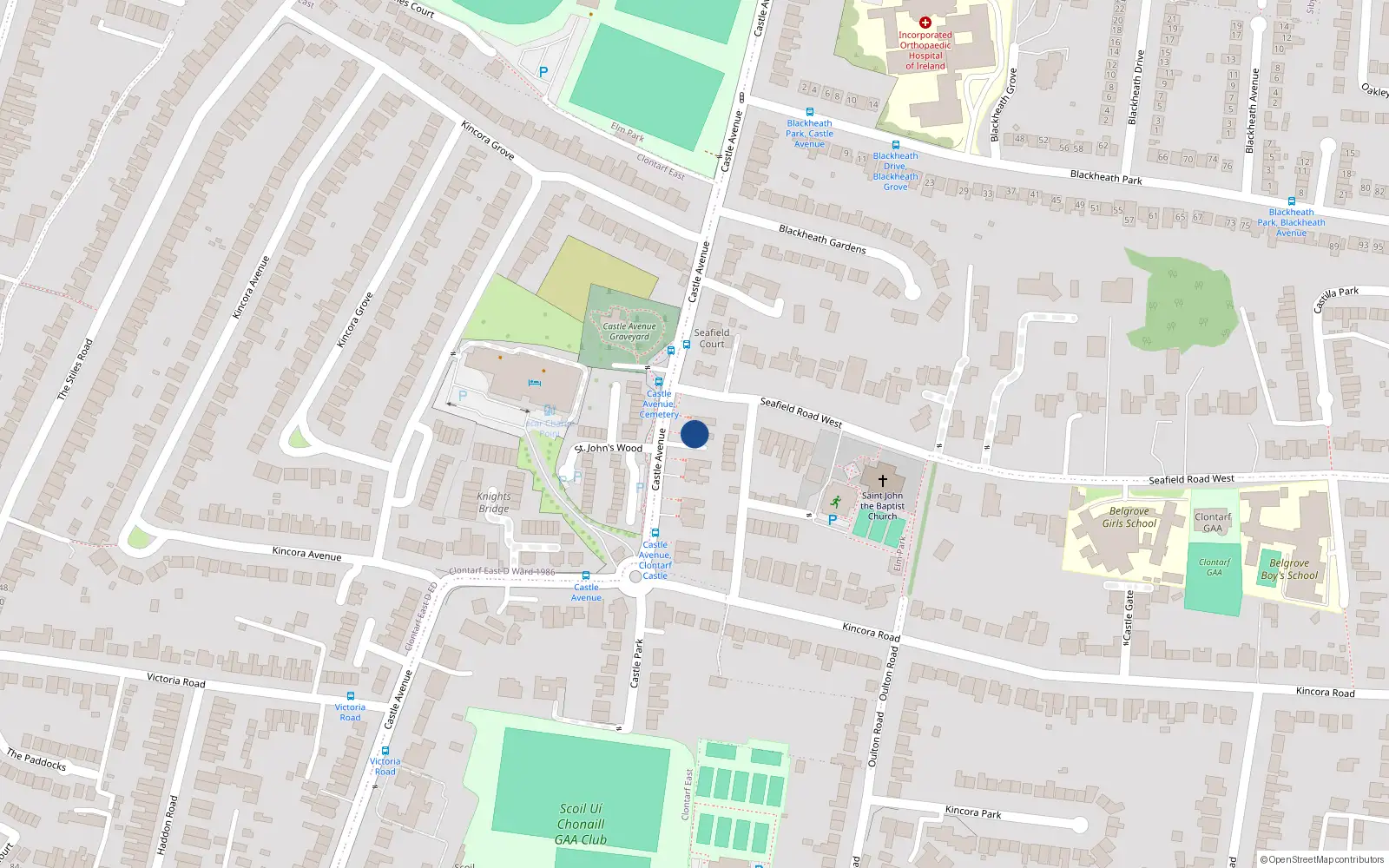 Overhead map showing the location of Apartment 3, 52 Castle Avenue, Clontarf
