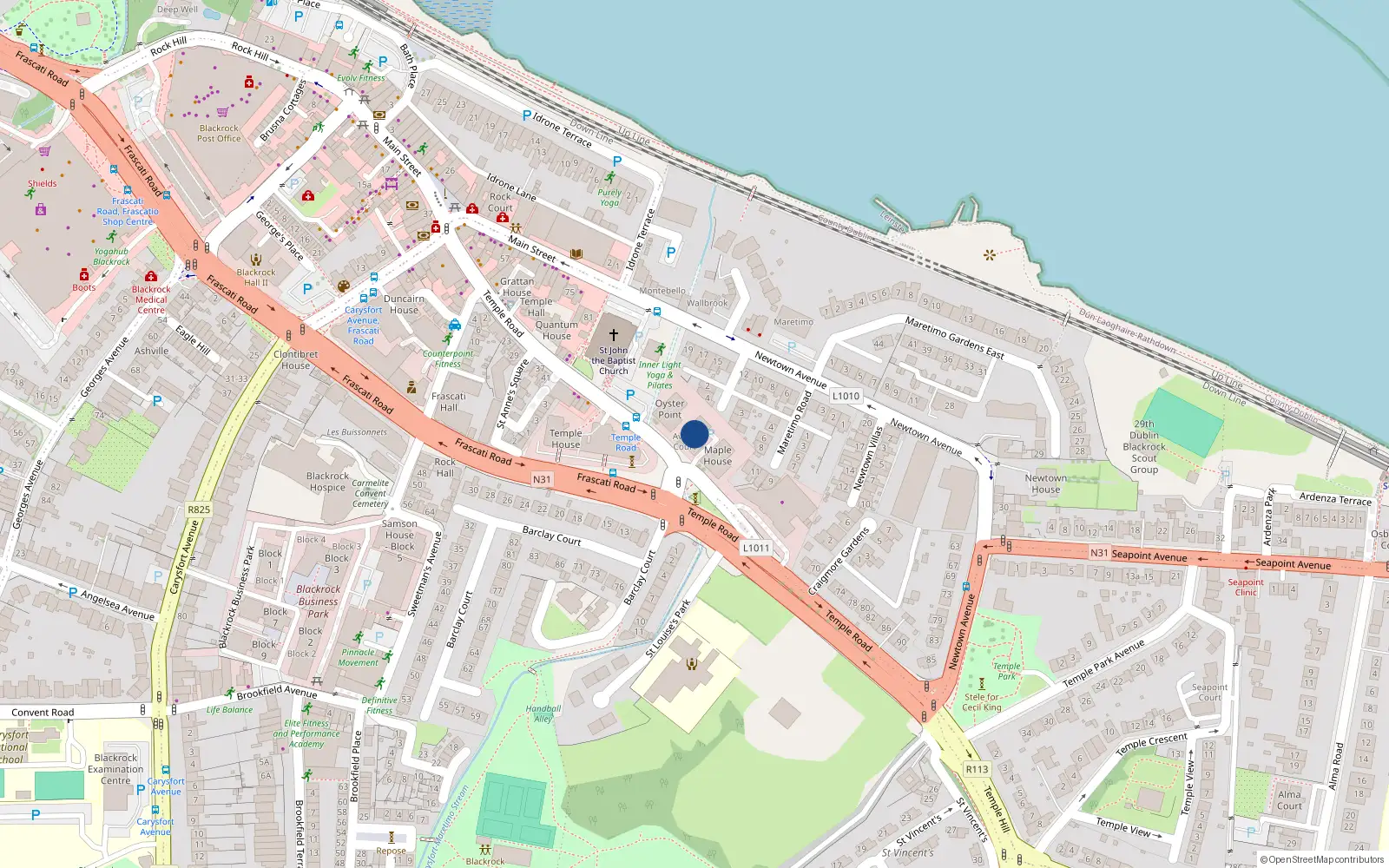 Overhead map showing the location of Apartment 3, Avoca Court, Blackrock