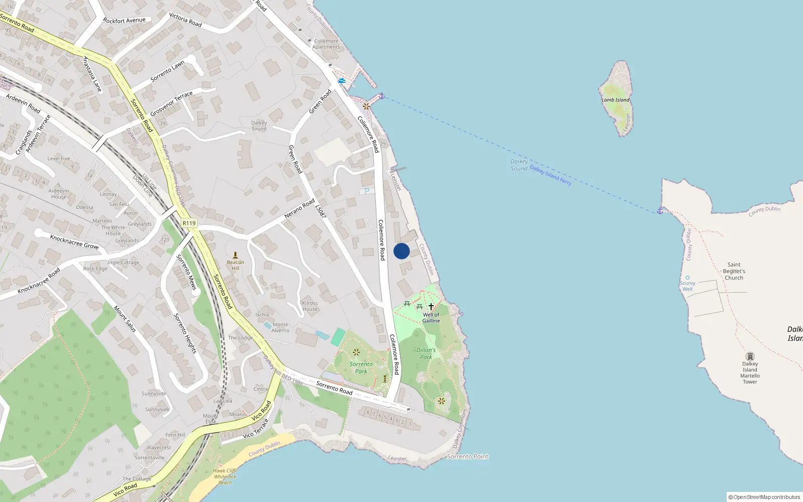 Overhead map showing the location of Apartment 3 Derrymore, 35 Coliemore Road, Dalkey
