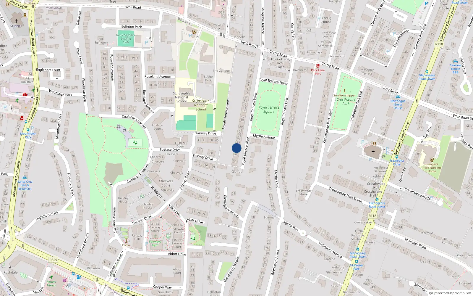 Overhead map showing the location of Apartment 3 Leona Block, Honeypark, Dun Laoghaire