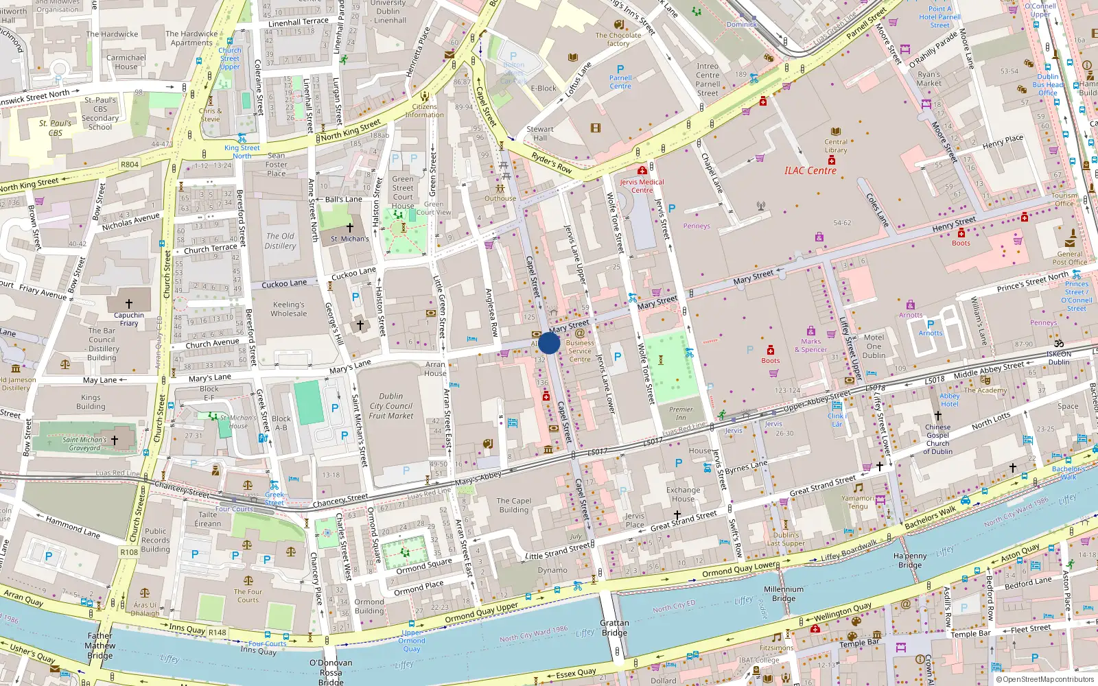 Overhead map showing the location of Apartment 3 Market Square, Green Street, Dublin 1