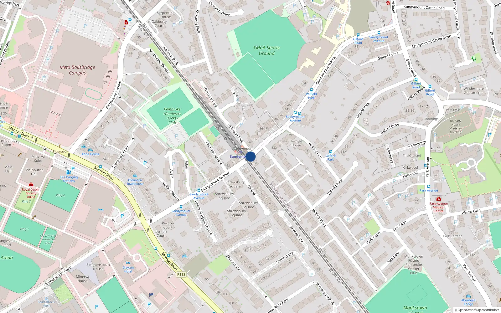 Overhead map showing the location of Apartment 3 Rexton Court, Sandymount Avenue, Sandymount