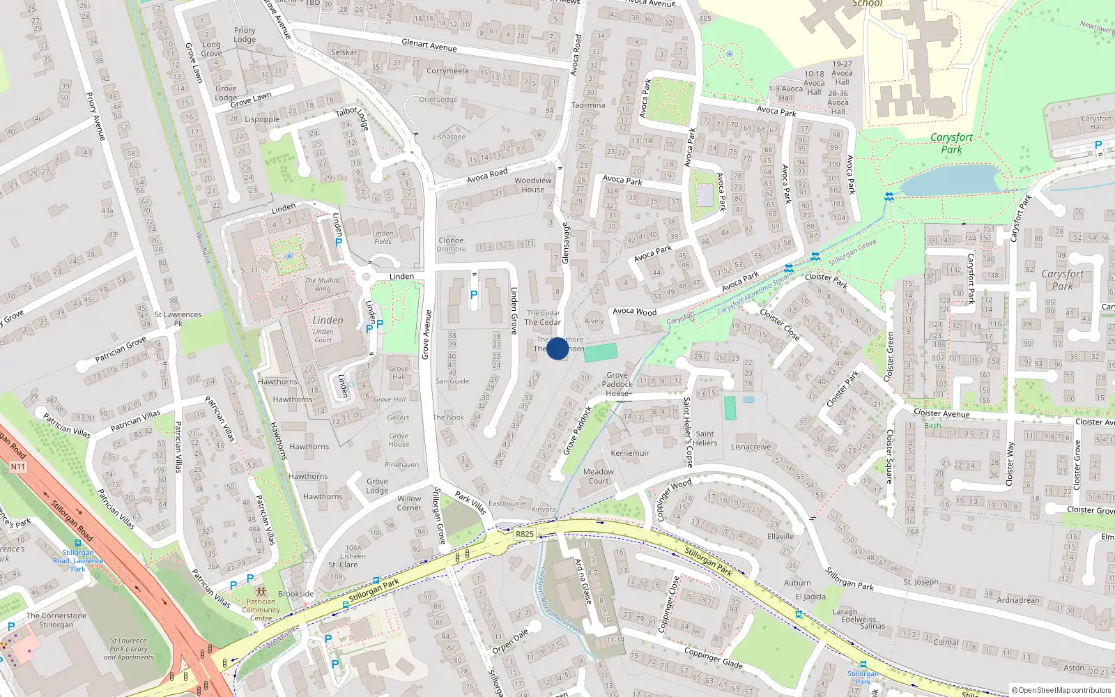 Overhead map showing the location of Apartment 3 the Hawthorn, Avoca Road, Blackrock