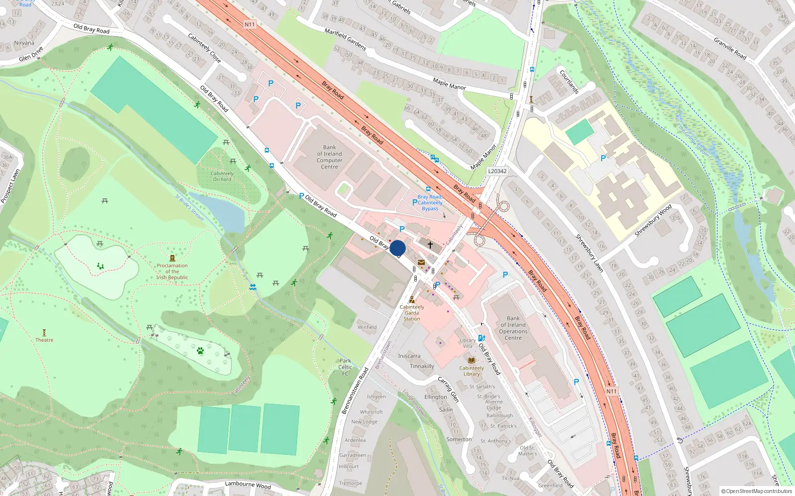 Overhead map showing the location of Apartment 3 Watermint, Old Bray Road, Cabinteely
